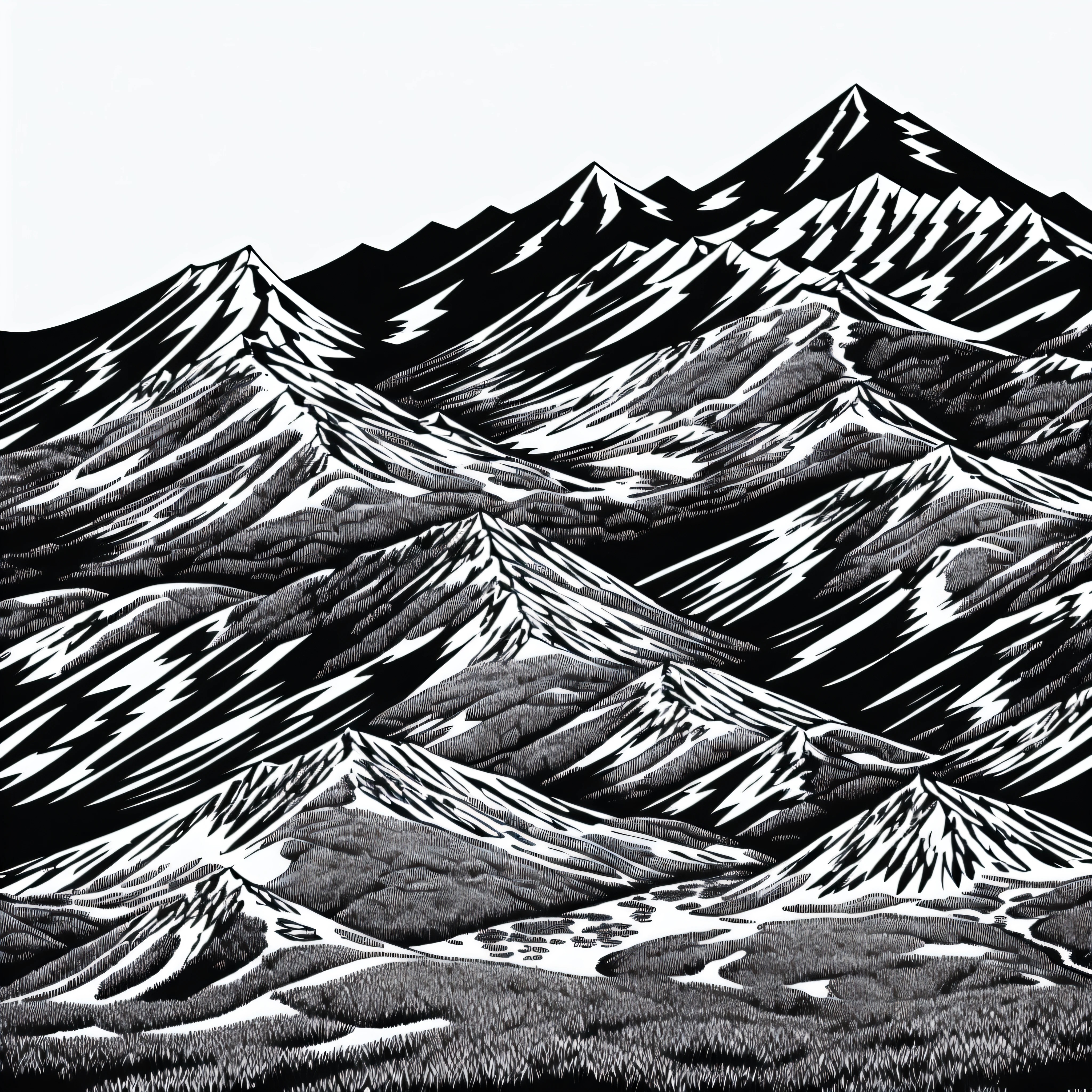 A mountain, black white, ink, stencil, badge style