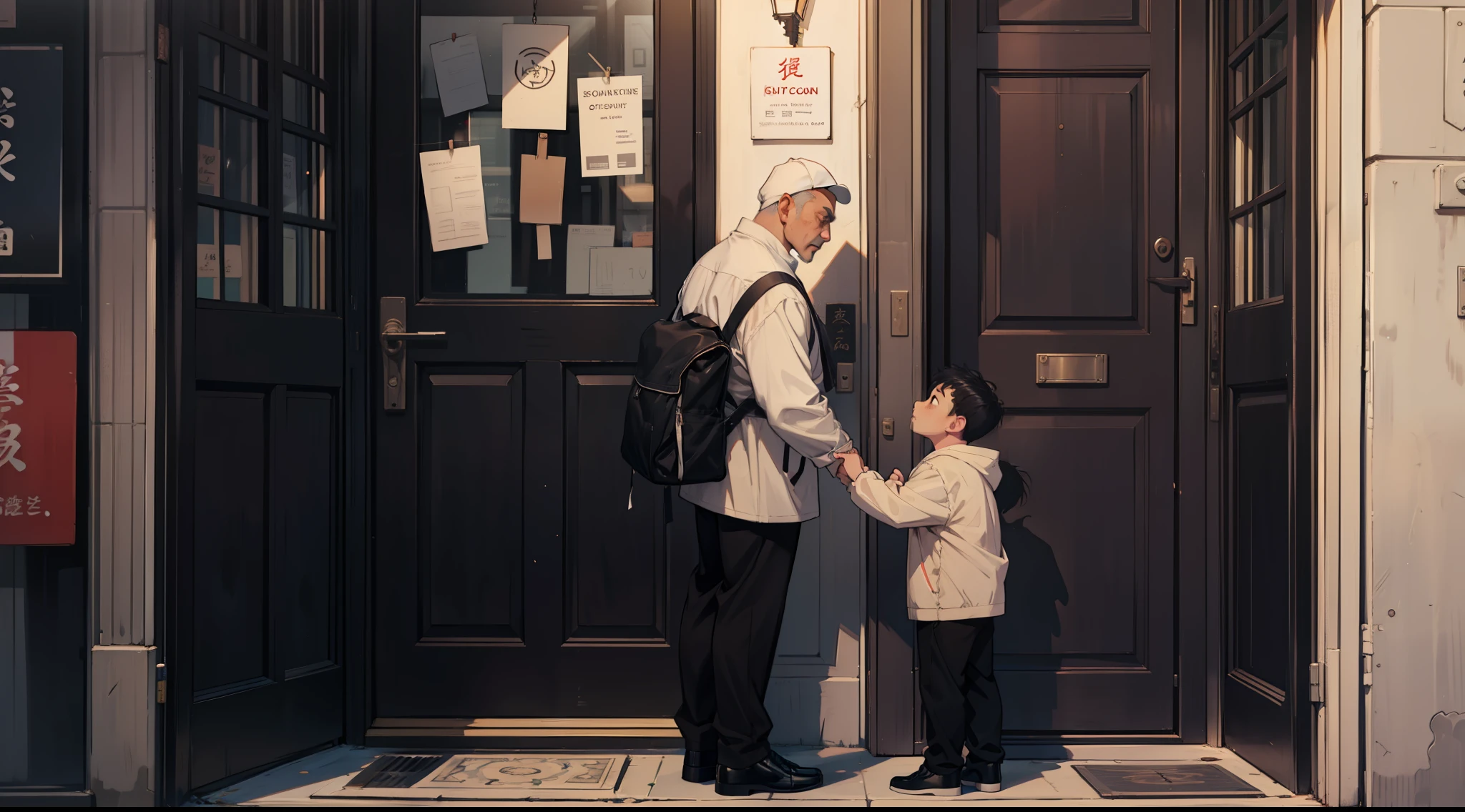 Father and son at the door，number: 9 Fu Oi Street