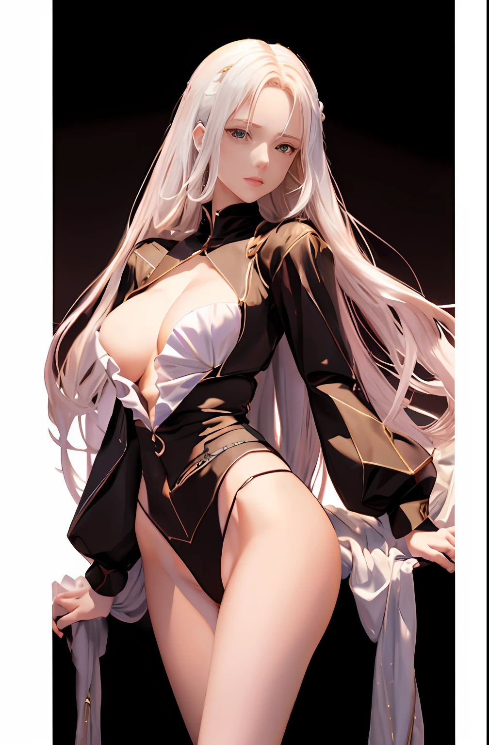 Master anime works，An impeccable masterpiece，8K picture quality: A full-fledged noblewoman was tied to a column，The legs are separated，solid color backdrop，Wear cool and sexy clothes，Female boss，Flowing silver hair，Full-body standing，Slender legs，Straight breasts，Detailed facial details，Naturally beautiful standing，Vivid and authentic body details