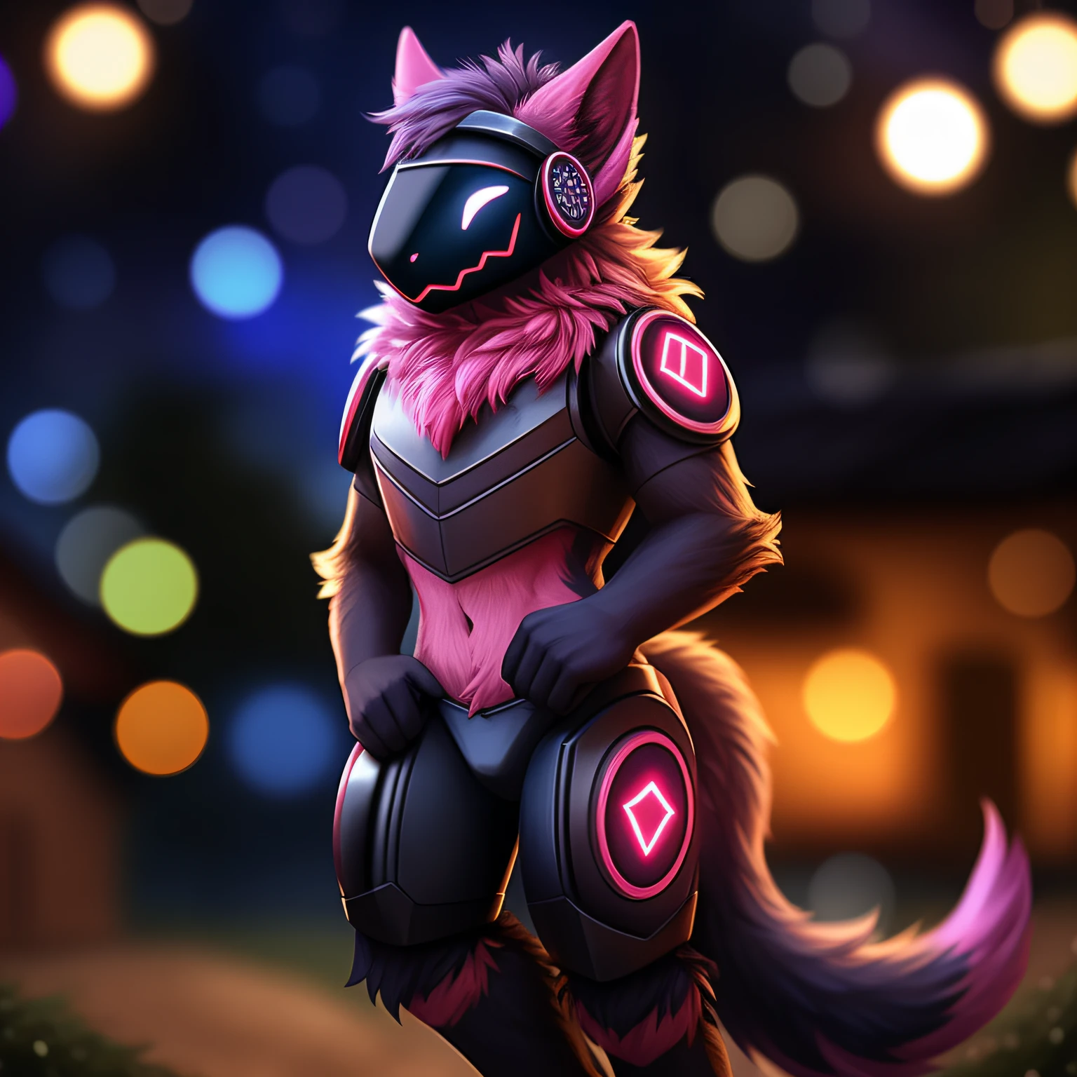 (Masterpiece, best quality, realistic:1), furry, male, standing - style sexy, hands on leg, posing, house, midnight, expressive, male, (bokeh:1.3), depth of field,(Protogen:1), nice hands, perfect hands, happy, pink