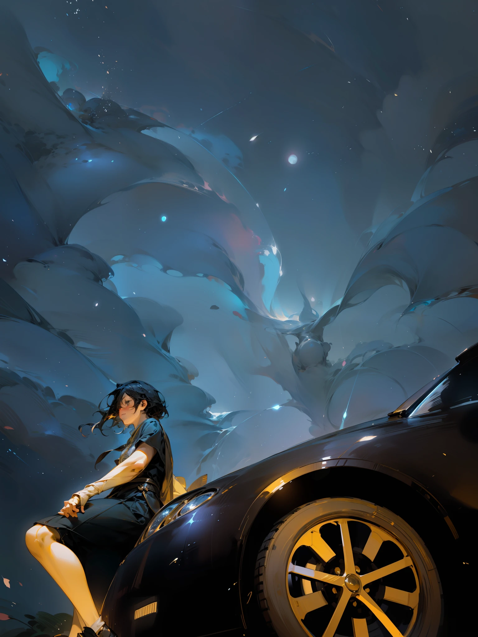 Shinkai sincerely,Best picture quality,Ultra-detailed CG graphics,Fantastic light and shadow effects,Soft color grading,Charming painting style,Suspension,Incorporate natural elements,Romantic and emotional scenes,Beautiful picture composition,Delicate expressions and movements,detail-rich;Galaxy River,chumbo masculino,MAZDA