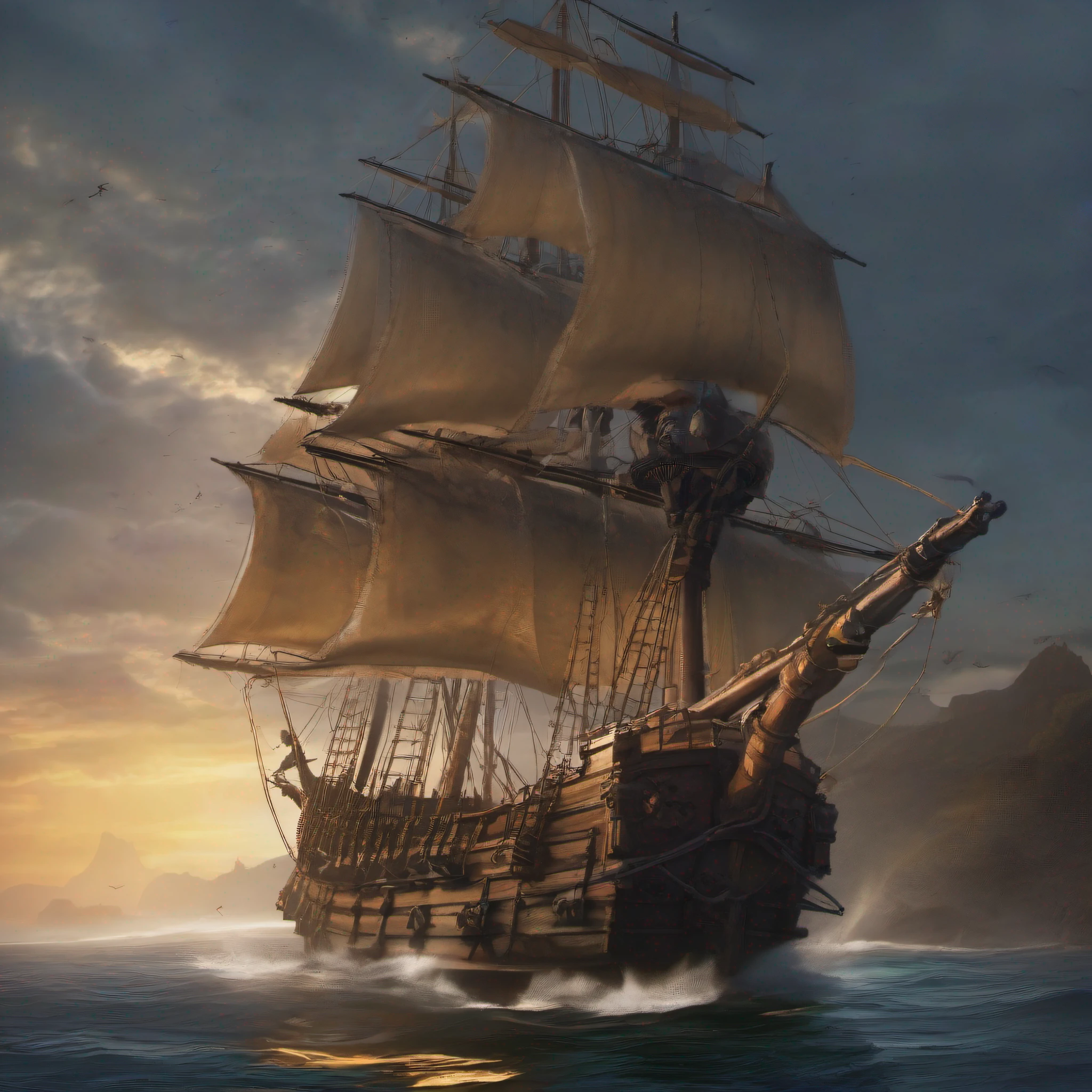 Arafed cannon on a wooden boat with ropes and ropes, Armas piratas, canyon, en la cubierta de un velero, Cannons, Viejo barco pirata, galleon, Viejo barco de madera, A cannon mounted on his back, Rear-mounted cannon, en un barco pirata, barco pirata, Photo of the canyon, Barco pirata en el fondo, en la proa, Toma de retrato, Pirates firing cannon, Cannon aimed at a pirate ship, un pirata, Dark fantasy style, brush paint