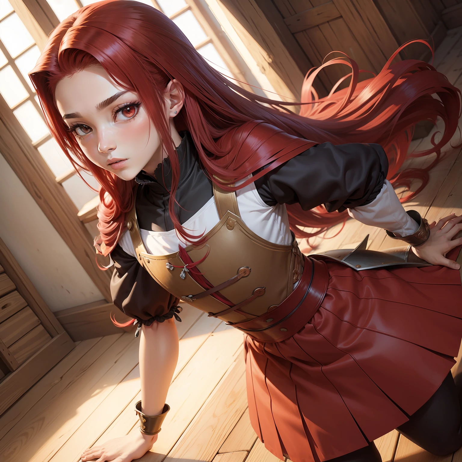 Anime garoto cabelo vermelho curto roupa medieval