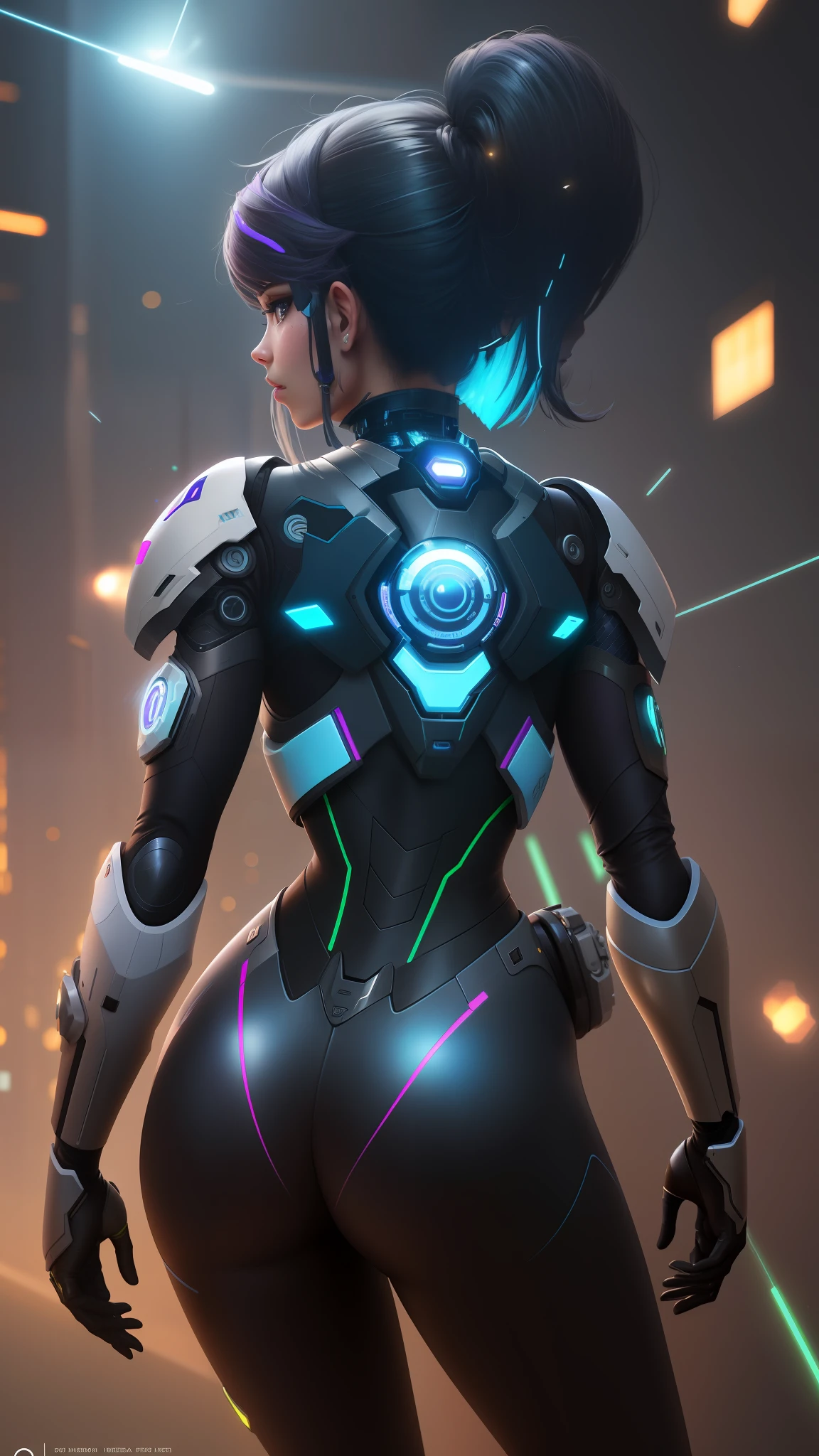Un primer plano de una persona en un traje futurista con un cuerpo sci - futurista, cyber suit, Cibertraje, Neon scales and cyborg technology, girl in mecha cyber armor, Eco de Overwatch, clothed in cyber armour, Arte conceptual digital suave, inspirado por Marek Okon, Cyberpunk anime chica mech, Arte conceptual digital de alta calidad, Cuerpo cyborg