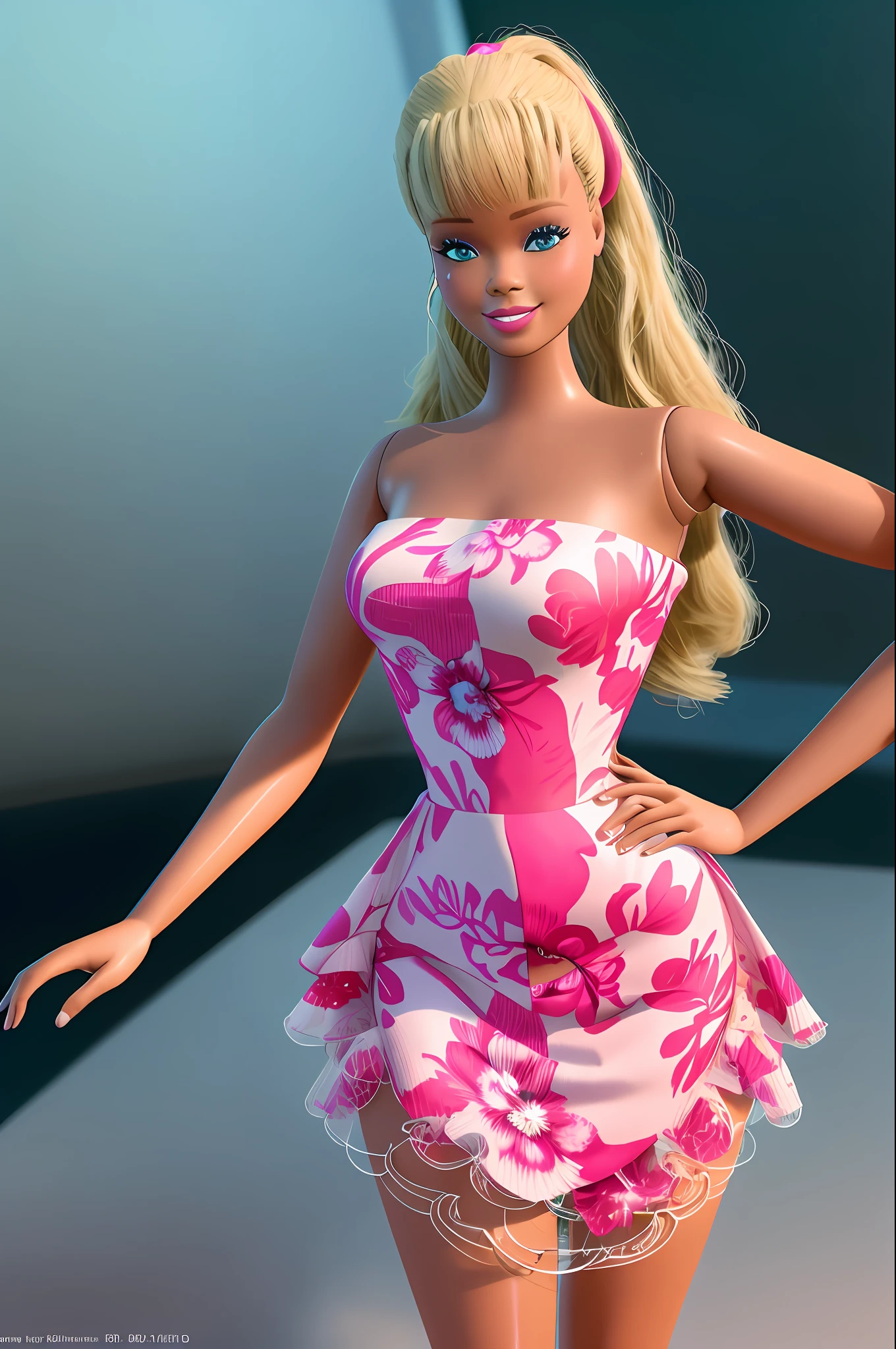 (masterpiece, best quality), highres, (8k, RAW photo, highest quality), (Rihanna como Barbie), (rihanna face:1.2), Rihanna, (blonde hair) , black skin, ultra-realistic, 3d, centered, (TS_Barbie), mid shot, (full body:1.2), a cartoon girl in PINK dress in the style of pixar, (perfect lighting and composition:1),soft lighting, (high detail, 8K resolution:1), hdr:0.7, detailed face, perfect, (dynamic), pose, (high quality:1.2), plastic skin, ((shiny:1.3)), smile, (depth of field:0.8), 50mm, film grain:0.7, fujifilmXT3, focus face, (sad:1.2), looking at viewer, detailed eyes, detailed face, floating particles, beautiful, light makeup, lipstick, (thick waist and thighs:0.6), amazing composition