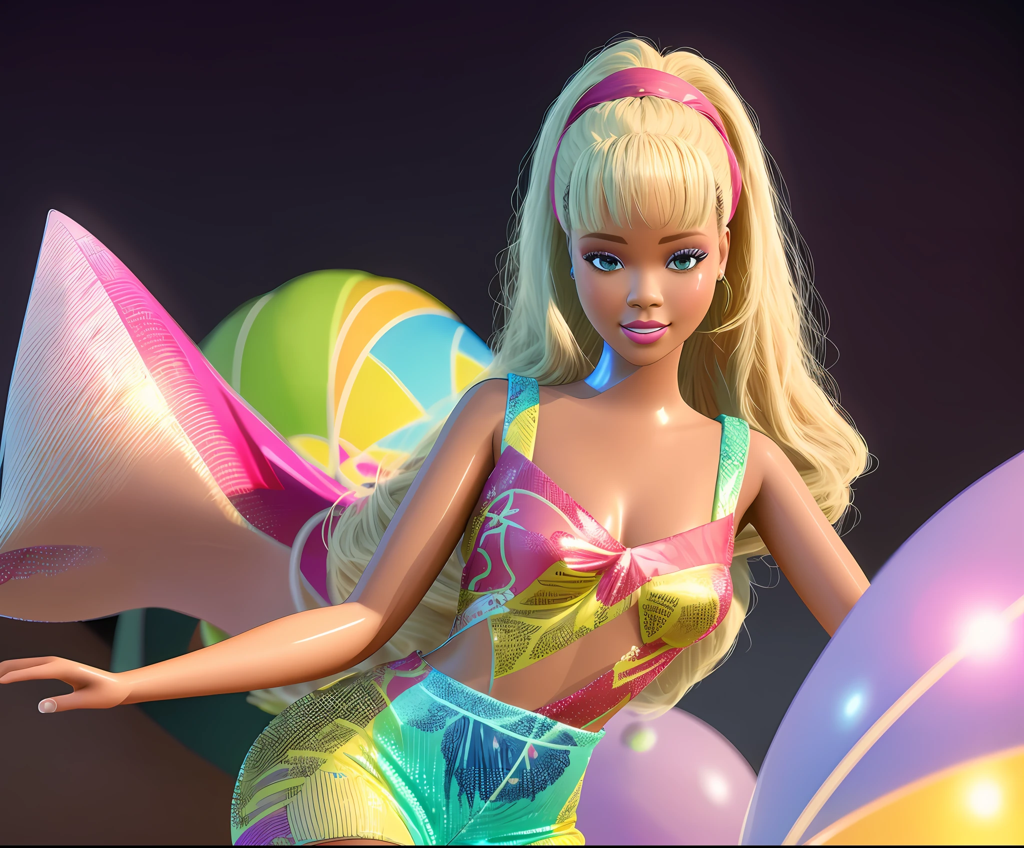 (masterpiece, best quality), highres, (8k, RAW photo, highest quality), (Rihanna como Barbie), (rihanna face:1.2), Rihanna, (blonde hair) , black skin, ultra-realistic, 3d, centered, (TS_Barbie), mid shot, (full body:1.2), a cartoon girl in PINK dress in the style of pixar, (perfect lighting and composition:1),soft lighting, (high detail, 8K resolution:1), hdr:0.7, detailed face, perfect, (dynamic), pose, (high quality:1.2), plastic skin, ((shiny:1.3)), smile, (depth of field:0.8), 50mm, film grain:0.7, fujifilmXT3, focus face, (sad:1.2), looking at viewer, detailed eyes, detailed face, floating particles, beautiful, light makeup, lipstick, (thick waist and thighs:0.6), amazing composition