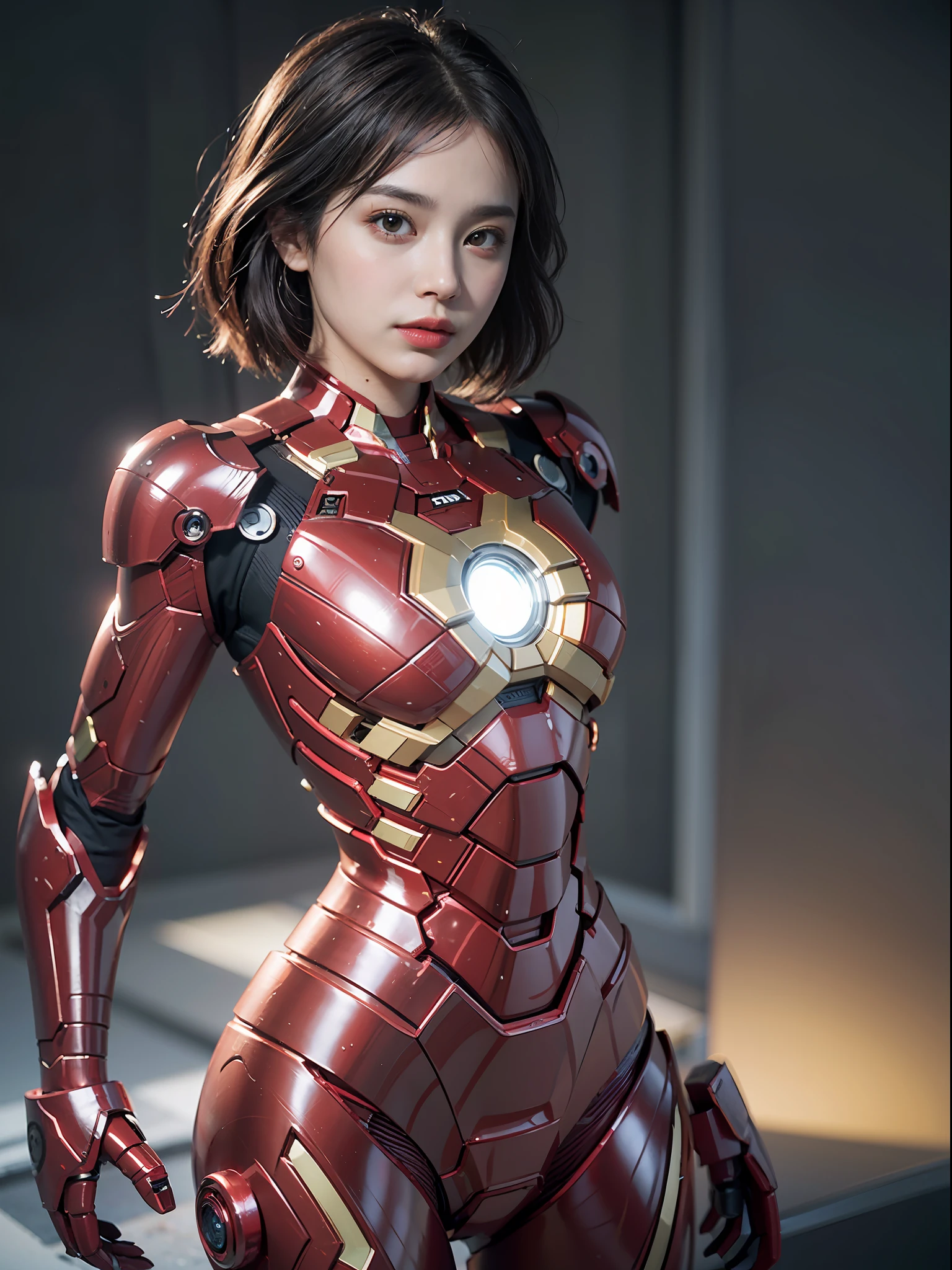 (Best Quality), ((Masterpiece), (Detail: 1.4), 3D, A Beautiful Iron Man Female Figure, HDR (High Dynamic Range), Ray Tracing, NVIDIA RTX, Super-Resolution, Unreal 5, Subsurface Scattering, PBR Textures, Post Processing, Anisotropic Filtering, Depth of Field, Maximum Sharpness and Sharpness, Multi-layer Textures, Albedo and Highlight Maps, Surface Shading, Accurate simulation of light-material interactions, perfect proportions, Octane Render, two-color light, large aperture, low ISO, white balance, rule of thirds, 8K RAW,