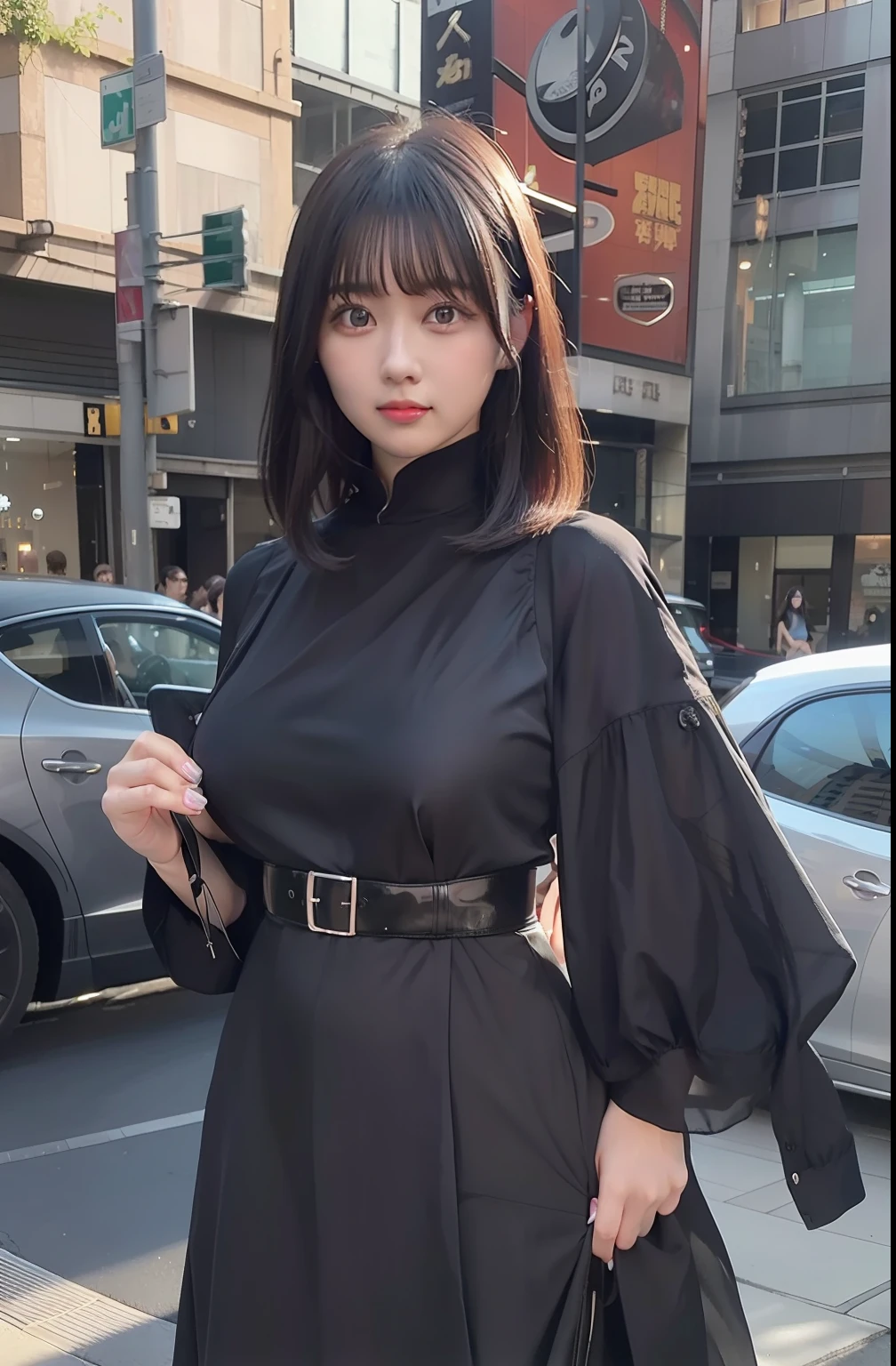 Hinata hyuga A woman in a black dress was standing in the street. Her hair was riven. He looked at the camera. Her breasts copied to look so big and round. She looks beautiful and realistic