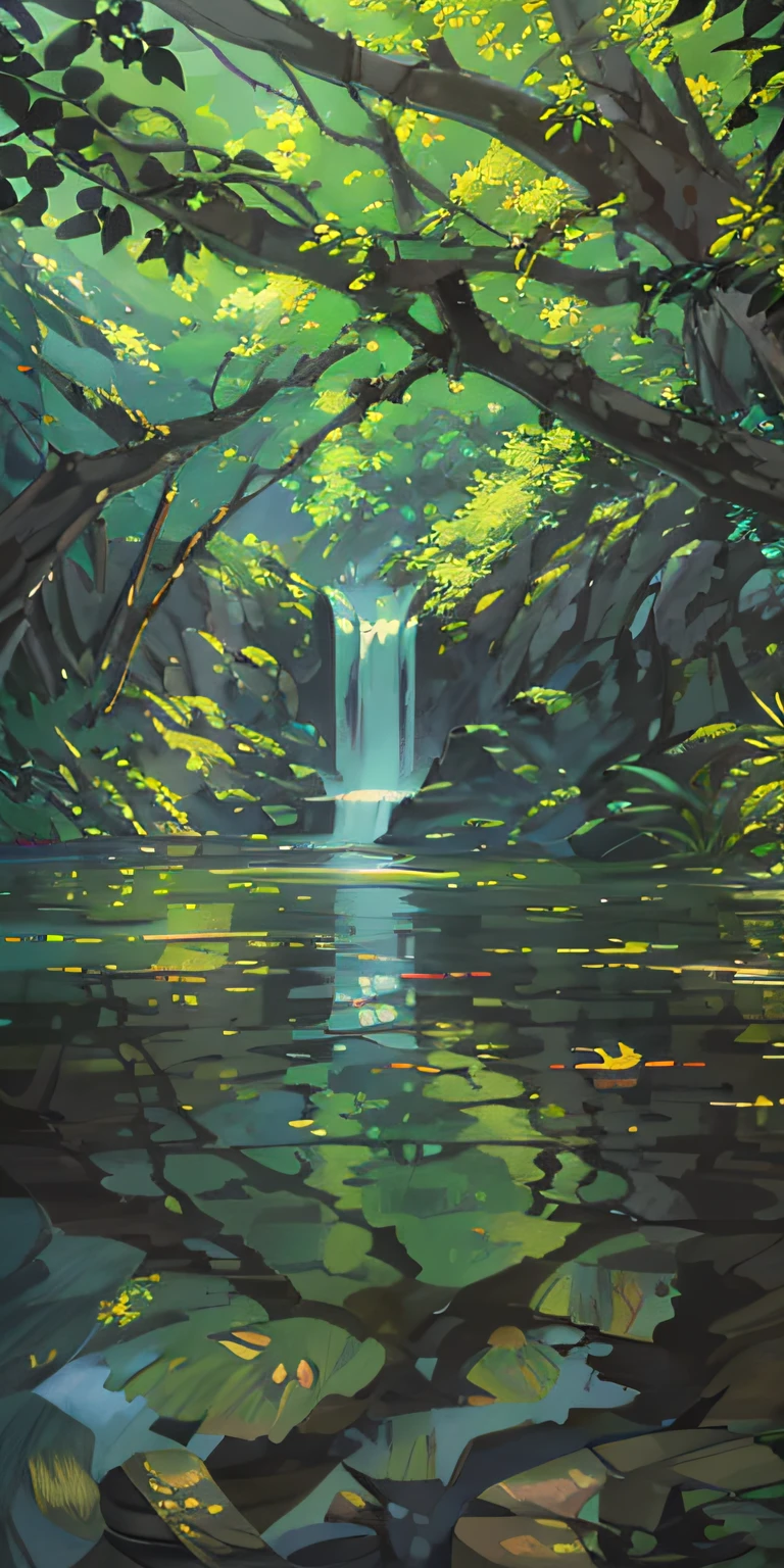 Chinese ancient times, spring, jungle, lake, cave, waterfall, tree, meadow, rock, deer, hot spring, water vapor, (illustration: 1.0), epic composition, realistic lighting, HD details, masterpiece, best quality, (very detailed CG unified 8k wallpaper)