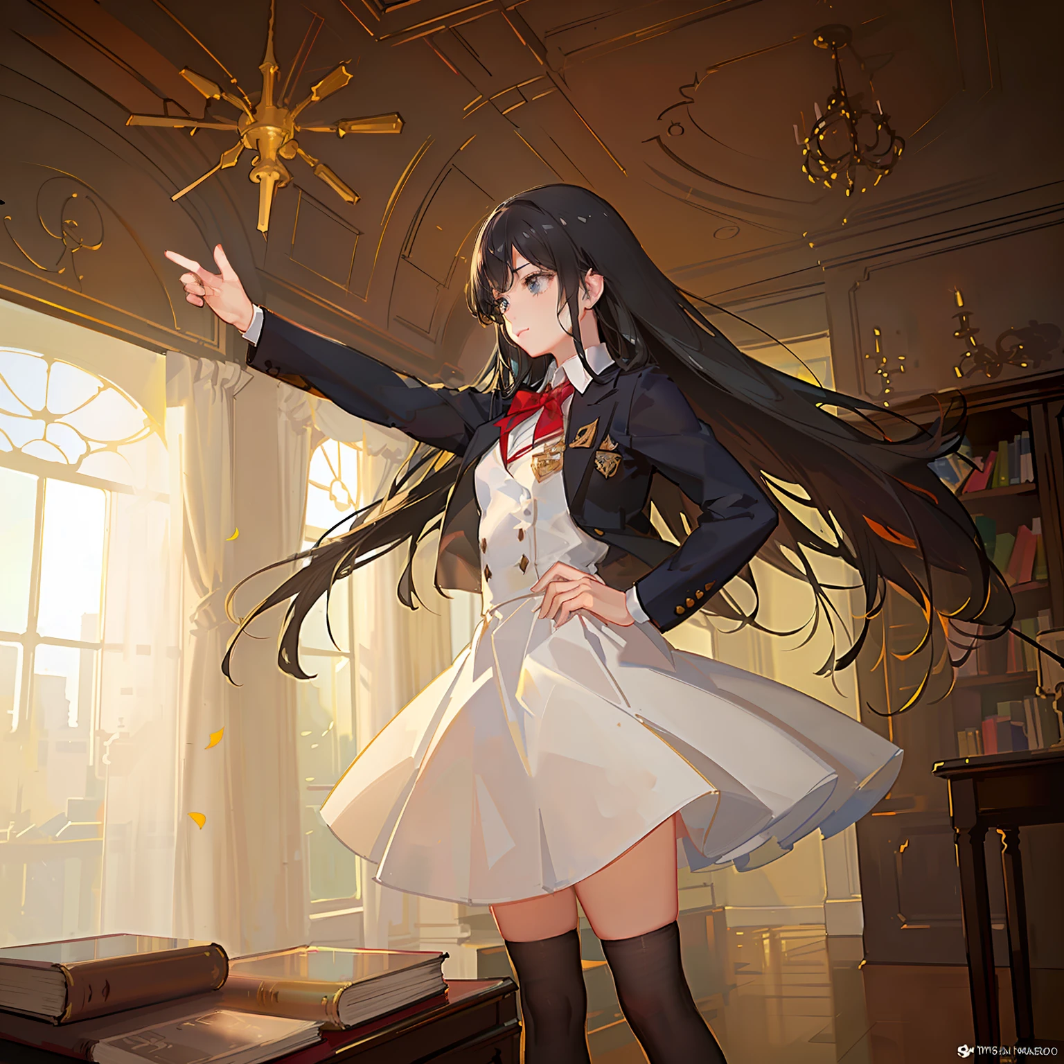 (Full of realism、Best quality RAW photos) | (Extremely realistic) | (Masterpiece level illustration) | (Highly detailed CG characters) | (Positive image of a girl) | (Dynamic shooting angle) | (Background of the World Masters Theatre) | (in school uniform) | (Ultimate high-quality wallpaper effect) | (Inky as thick) | (Amazing cinematic lighting effects) | (Dazzling lens flare) | (The book is in the background) | (Books and paper in the air) | (The background is school) | (Surrounded by friends)| (very happily)