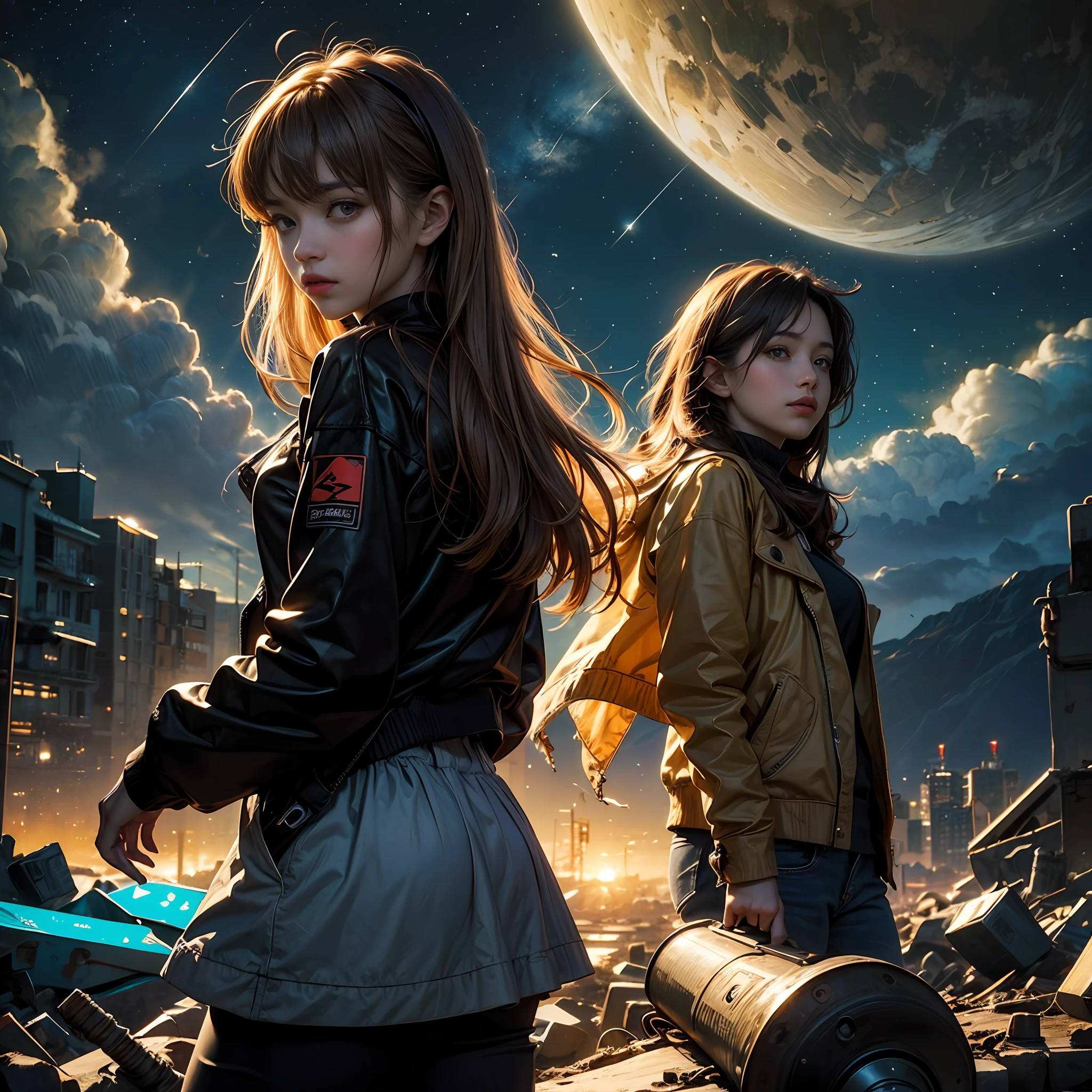 1girl, girl 22 years old, The iconic asuka langley (Evangelion) El estilo de Leonardo da Vinci. Alta calidad, detailed graffiti-style interpretation of Vincent van Gogh's masterpiece "La noche estrellada." The work combines the expressive and vibrant brushstrokes of Van Gogh's original with the urban energy and nervousness of graffiti art..... The composition captures the swirling night sky and iconic cypress, Reimaginado con audaces elementos de pintura en aerosol e intrincados detalles inspirados en el graffiti. Los colores resaltan con intensidad, creating a visually captivating piece that pays homage to Van Gogh's artistic vision while infusing it with a contemporary street art aesthetic. It is a unique fusion of classical art and urban expression.., mostrando la belleza atemporal de "La noche estrellada" in a fresh and dynamic way. asuka usa una chaqueta negra de cuero, un polo de color rojo, manos detalladas, manos ultra-detalle,