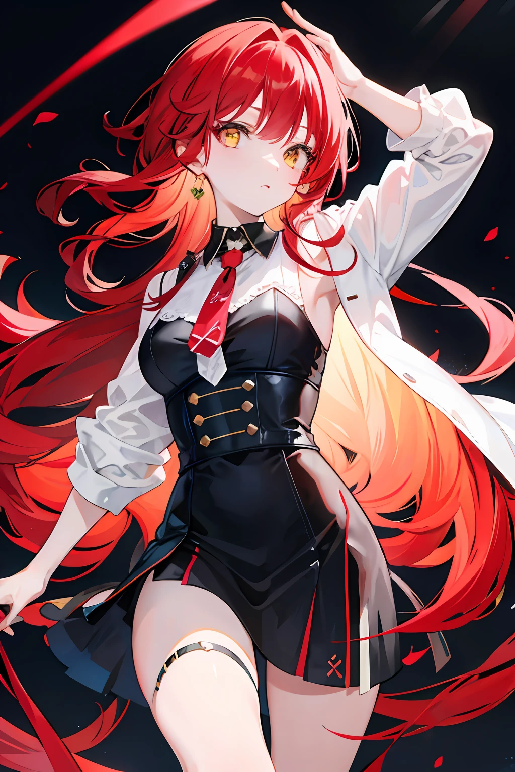 Girl with long red hair and yellow eyes who is singer