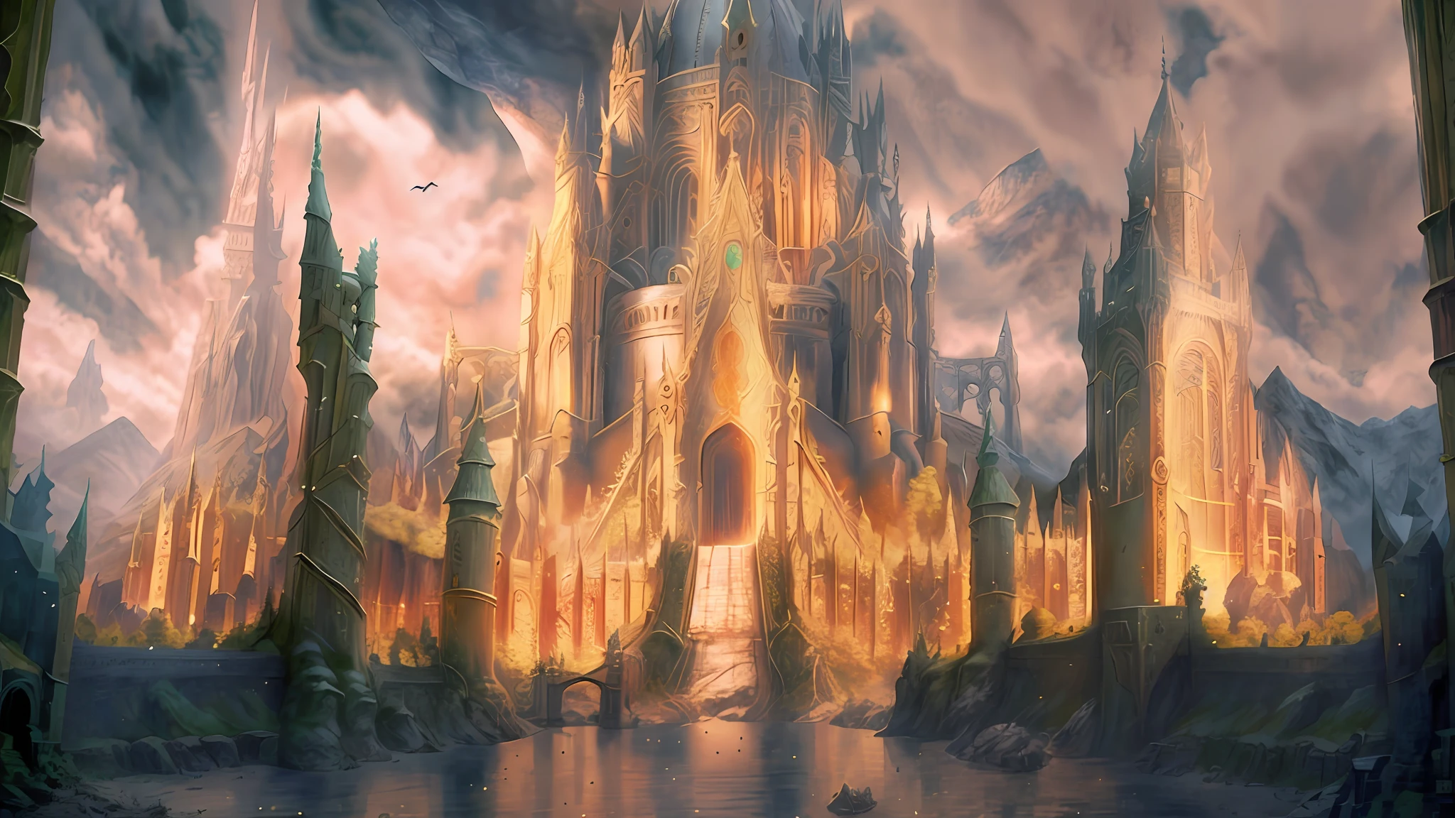 Elven World, Lord of the Rings, middle ages, Paisagem, UHD, obra-prima, ccurate, super detalhe, melhor qualidade, alta qualidade, detalhes elevados, 4K.