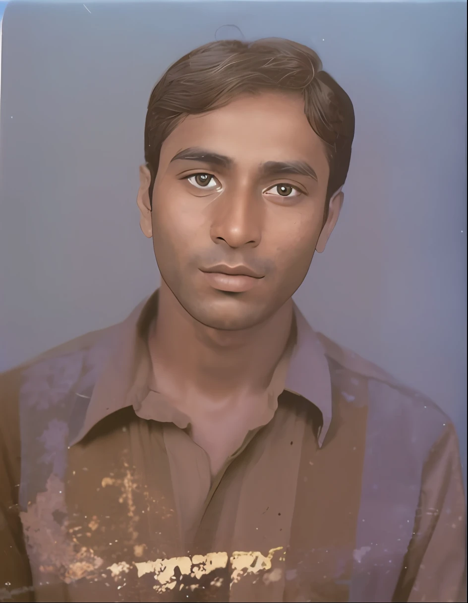 arafed photo of a man in a brown shirt with a tie, around 1 9 years old, old color photograph, aged 2 5, collodion photograph, realistic old photo, thin aged 2 5, old damagaed polaroid photo, coloured photo, a colorized photo, old picture, colored photo, inspired by Abdur Rahman Chughtai, realistic old photograph