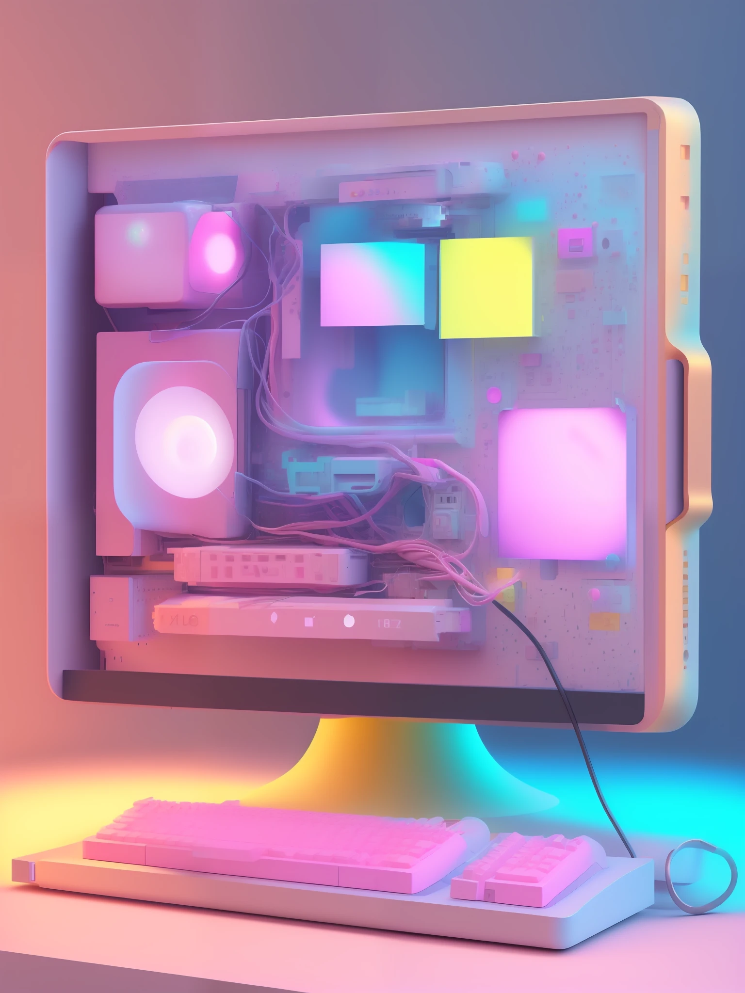micro、personal computers, (pink there、blanche、amarelo、Viola)、Cozy pastels、Lighting Particles、Dynamic light effects、Futuristic and incredibly detailed、Hyper-Resolution