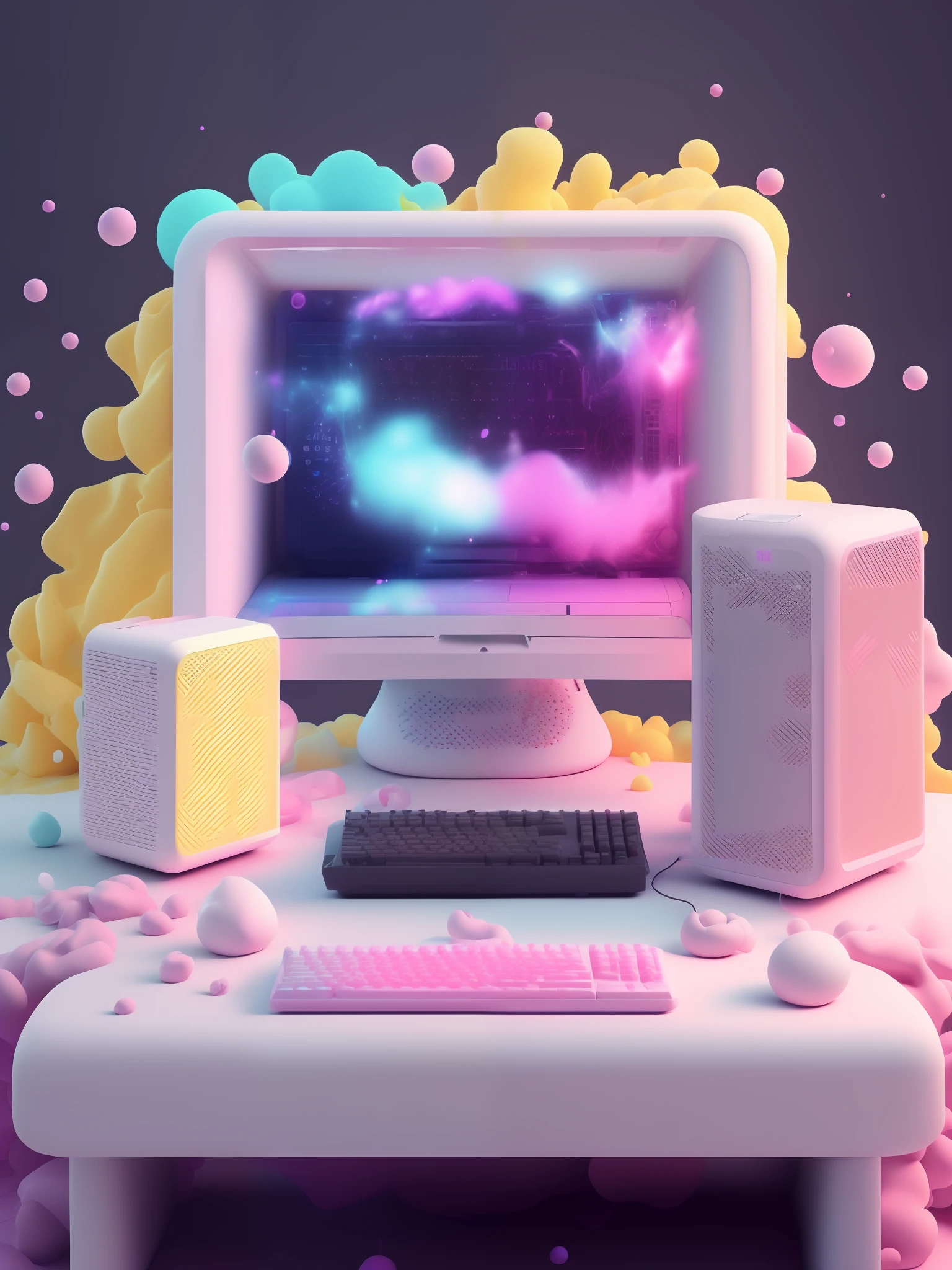 micro、personal computers, (pink there、blanche、amarelo、Viola)、Cozy pastels、Lighting Particles、Dynamic light effects、Futuristic and incredibly detailed、Hyper-Resolution,White background