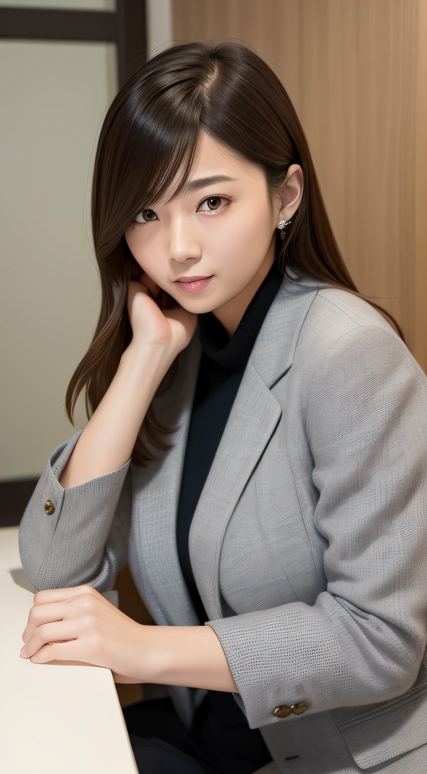 top-quality、​masterpiece、ultra res、cute girl face、Office Lady、wears a suit、full bodyesbian、Famous actresses of Japan、very beautif、A sexy
