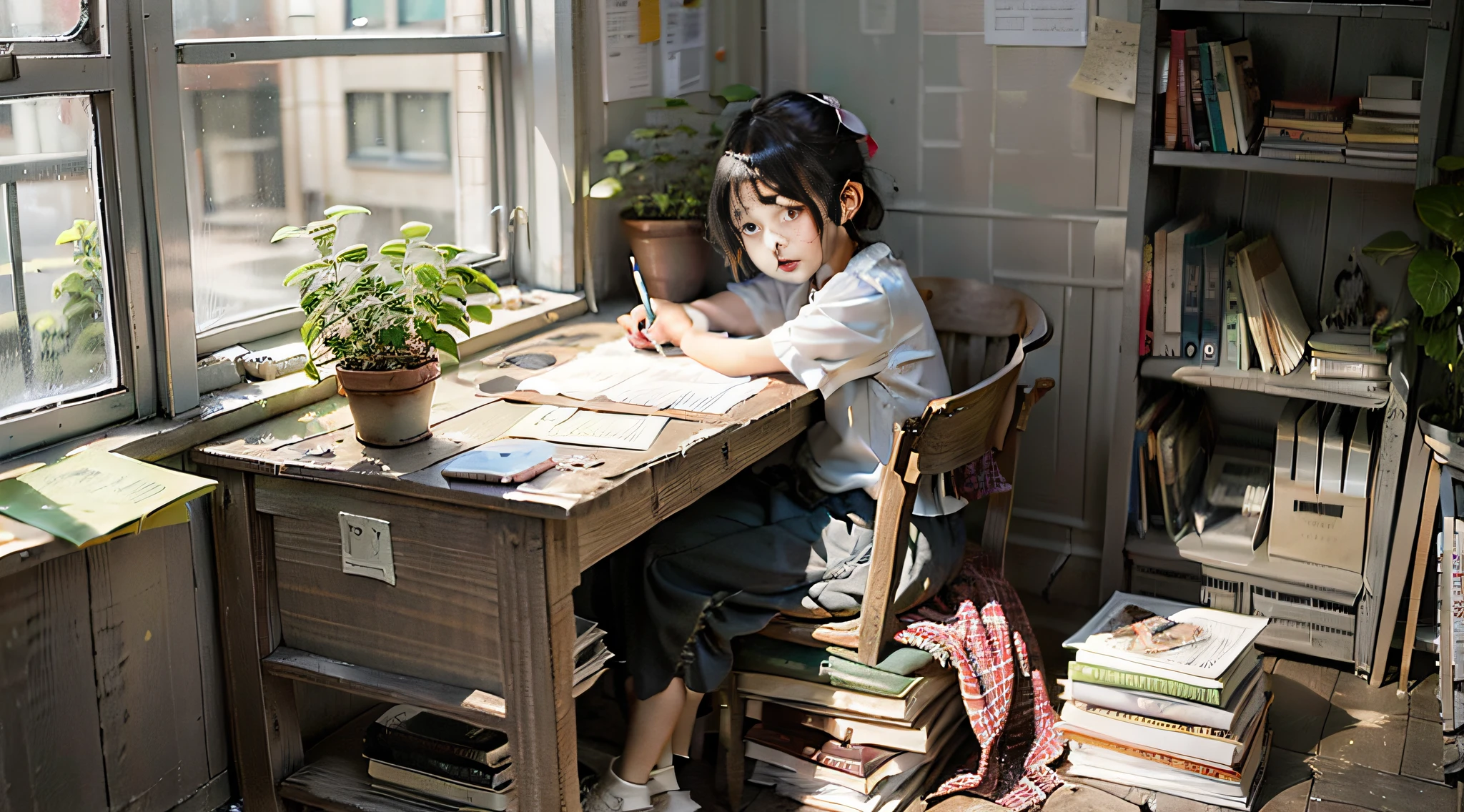 Children do homework at home during the summer