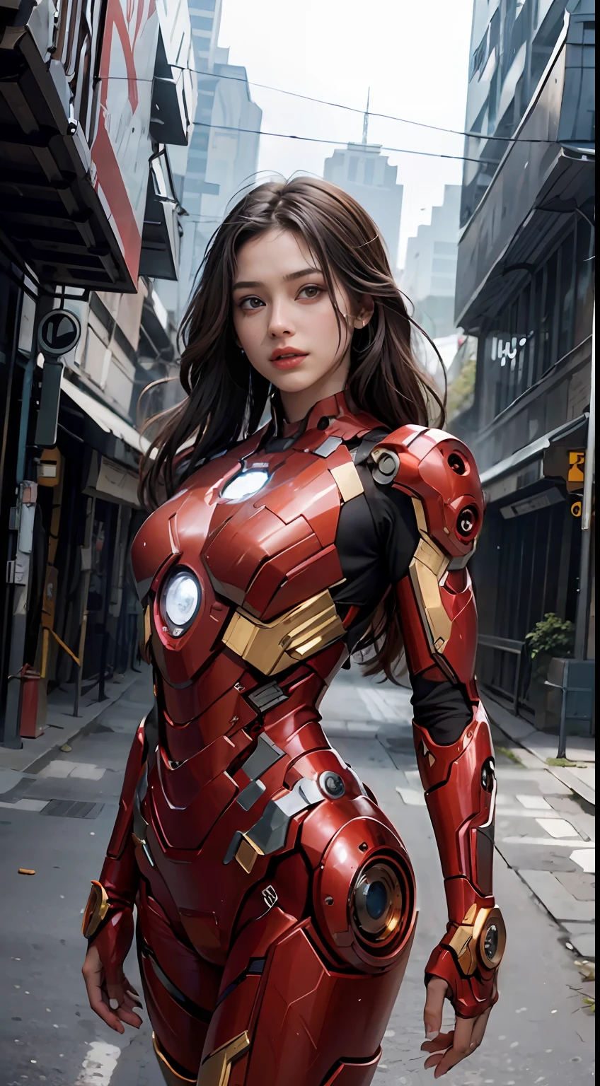 (1girl:1.3), solo,__body-parts__, official art, unity 8k wallpaper, ultra detailed, beautiful and aesthetic, beautiful, masterpiece, best quality, RAW, masterpiece, super fine photo,, best quality, super high Resolution, photorealistic, sunlight, full body portrait, stunningly beautiful,, dynamic pose, delicate face, vibrant eyes, (side view), she is wearing a futuristic Iron Man mech, red and gold, Highly detailed abandoned warehouse background, detailed face, detailed complex busy background, messy, gorgeous, milky, high detailed skin, realistic skin details, visible pores, sharp focus, volumetric fog, 8k uhd, dslr camera, High quality, film grain, fair skin, photorealism, lomography, sprawling metropolis in a futuristic dystopia, view from below, translucent