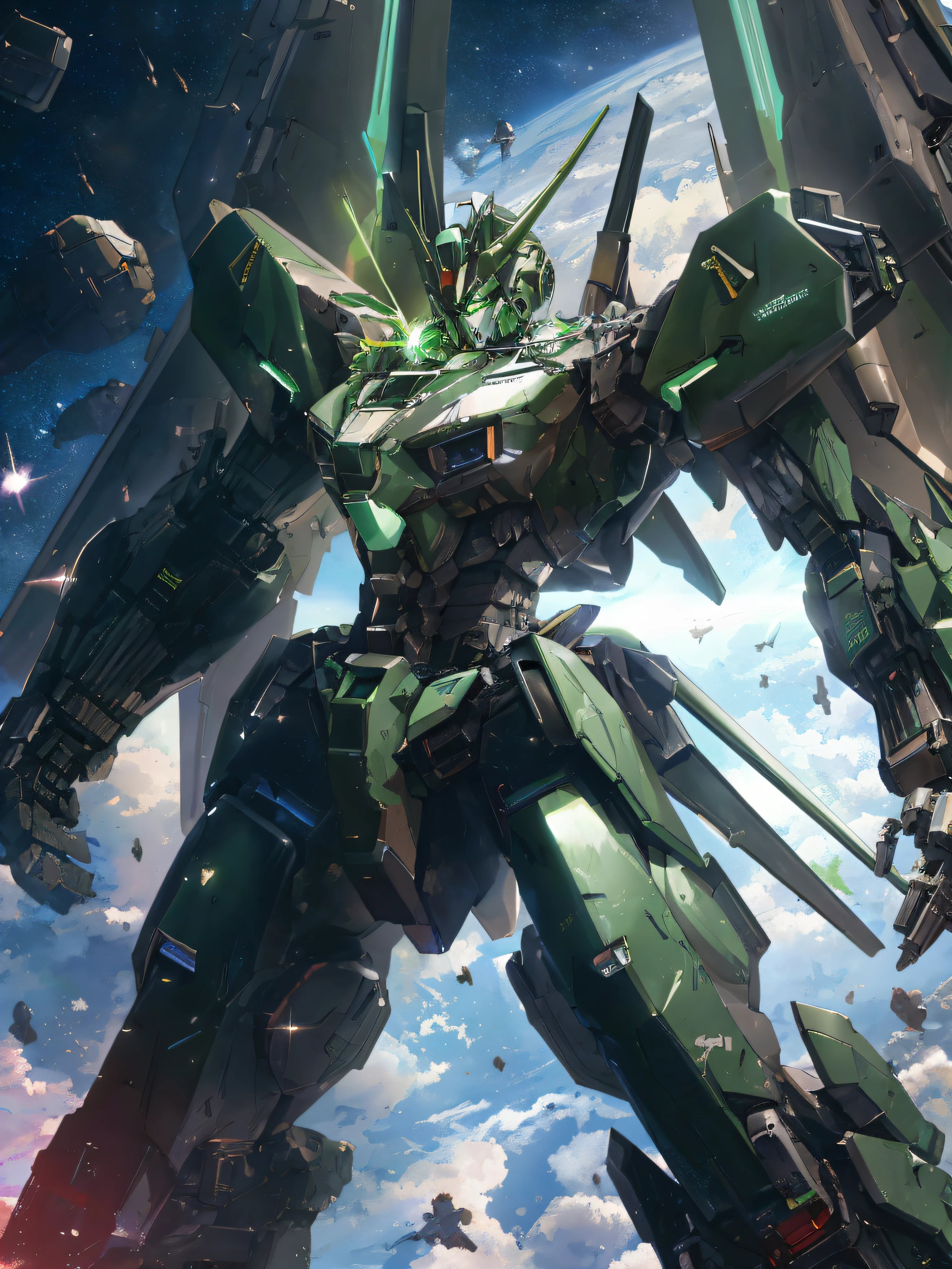 arafed image of a sci - themed robot with a green and white color scheme, an anime large mecha robot, modern mecha anime, mecha art, cool mecha style, arasaka mech, mecha anime, alexandre ferra mecha, giant anime mecha, macross frontier splash art, mobile suit, anime concept hdr anime macmanus