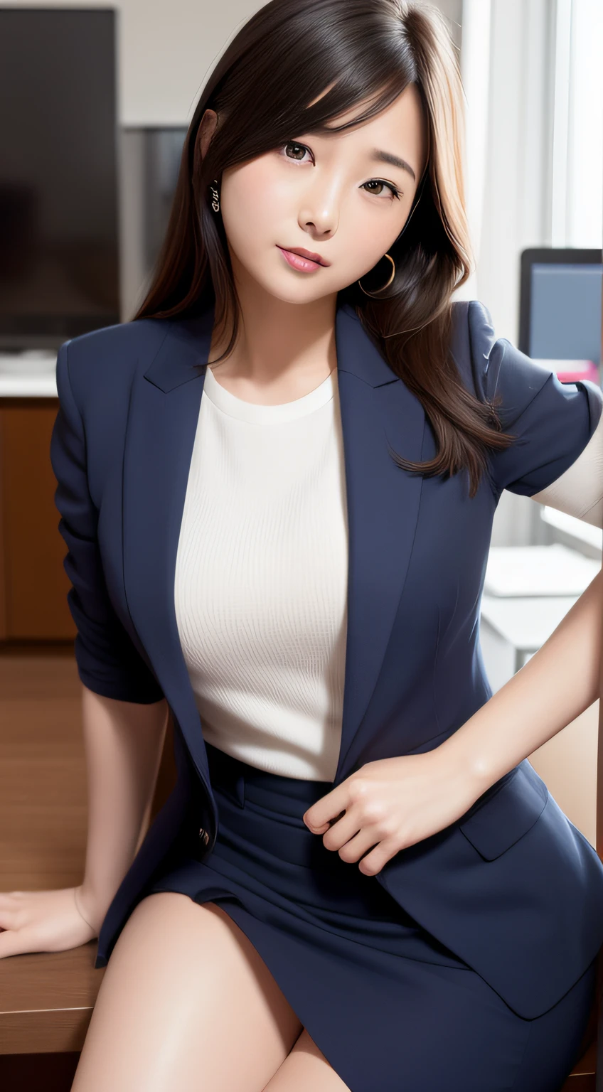 top-quality、​masterpiece、ultra res、cute girl face、Office Lady、wears a suit、full bodyesbian、Famous actresses of Japan、very beautif、A sexy