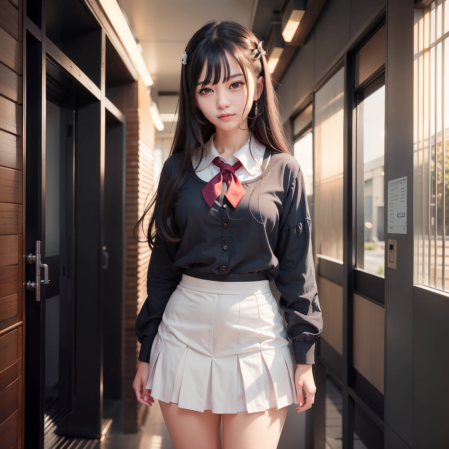 arafed asian woman in a skirt and shirt posing for a picture, Anime girl in real life, Anime girl cosplay, Surrealism female students, Beautiful Anime High School Girls, Surrealism female students, Japanese school uniform, wearing a Japanese school uniform, japanese girl school uniform, Realistic schoolgirl, Anime cosplay, hyper realistic anime, Photorealistic anime, cyber school girl