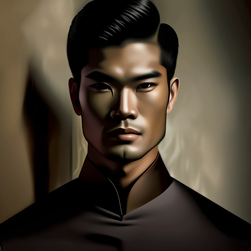 Male Asian half-body dark skin Small eyes