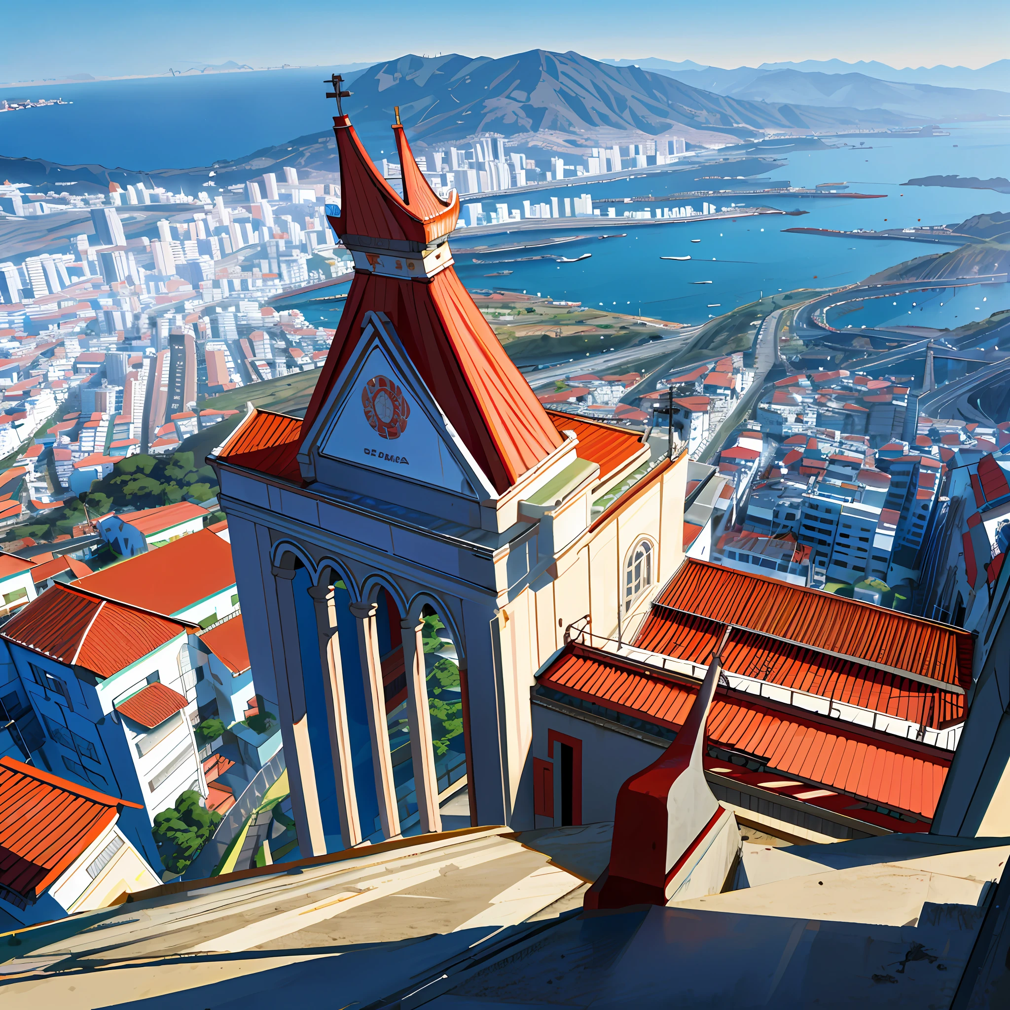 Qualidade boa estilo anime grande arena vista de cima ao redor casas de madeira estilo medical
