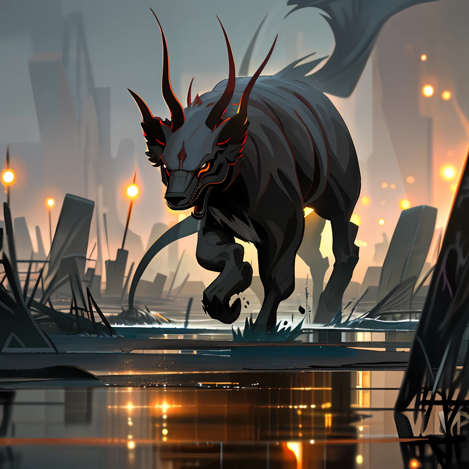 The devil walks on the water in a storm， tmasterpiece， best qualtiy， high qulity， Extremely detailed CG unit 8k wallpaper， award winning photography， Bokeh， depth of fields， hdr， flood， color difference， realisticlying， The is very detailed， Popular on artstation， Popular on CGsociety， 复杂， high detal， dramatics， Art on the go， Volumetriclighting