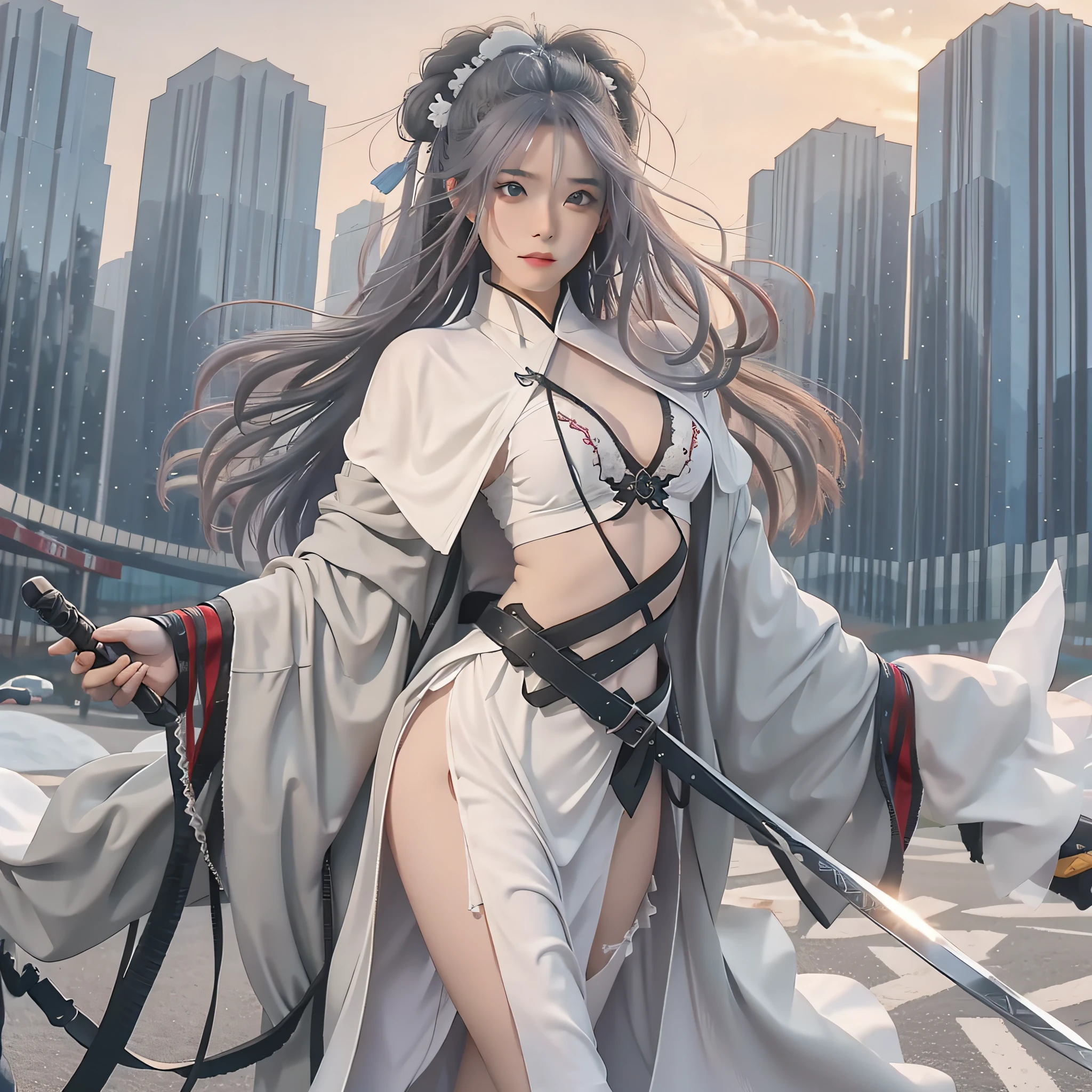 The picture is fresh, Xianxia World, The white-clothed sword fairy, panoramic lens, Gray hair fluttering