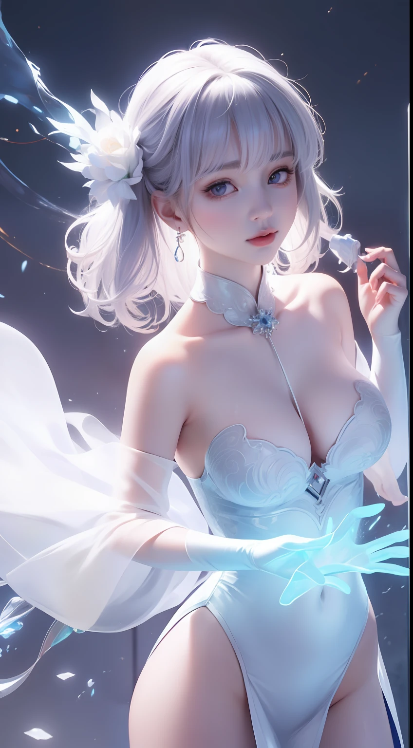 (((A girl)),delicated face,The face of Eros,Good looking Chinese woman,Cover your mouth and laugh,Abstinence,Large breasts,Superskirt,big assa,Irridescent color,The Arthur effect, Transparent body, Gradient translucent glass melt, Caustics, transparent glass texture, Irridescent color, Designed by Dietrams, Simple, Glows in high detail, white backgrounid, industrial design, studio lit, C4D, OC renderer, Clean shadows, 4K