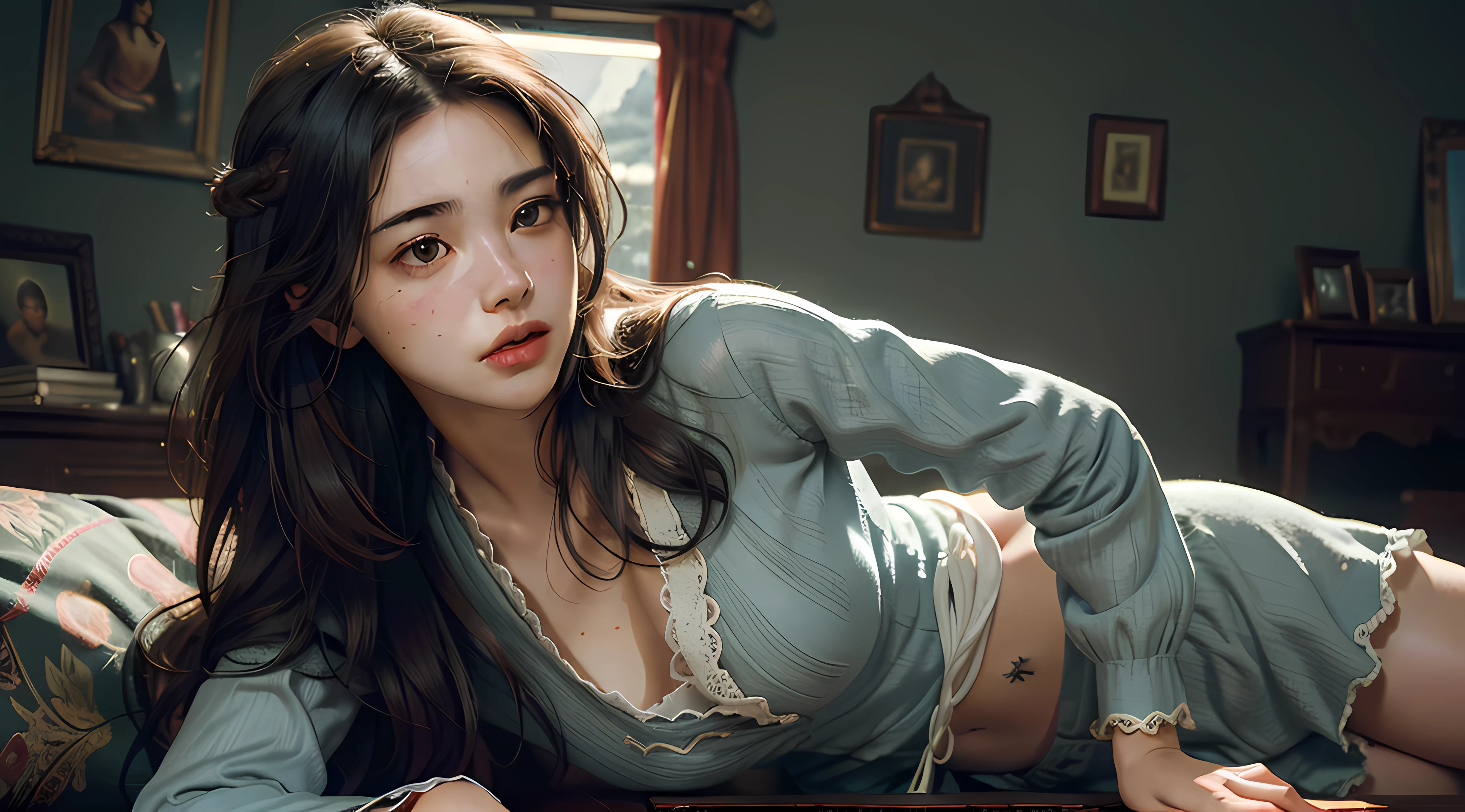 (RAW photo, best quality), (realistic, photo-realistic:1.3),best quality,highly detailed,masterpiece,ultra-detailed,illustration,1girl,upper_body,dynamic angle,world masterpiece theater,messy_long_hair,best quality,extremely detailed CG unity 8k wallpaper,ink,Amazing,cinematic lighting,lens_flare, dunhuang_style