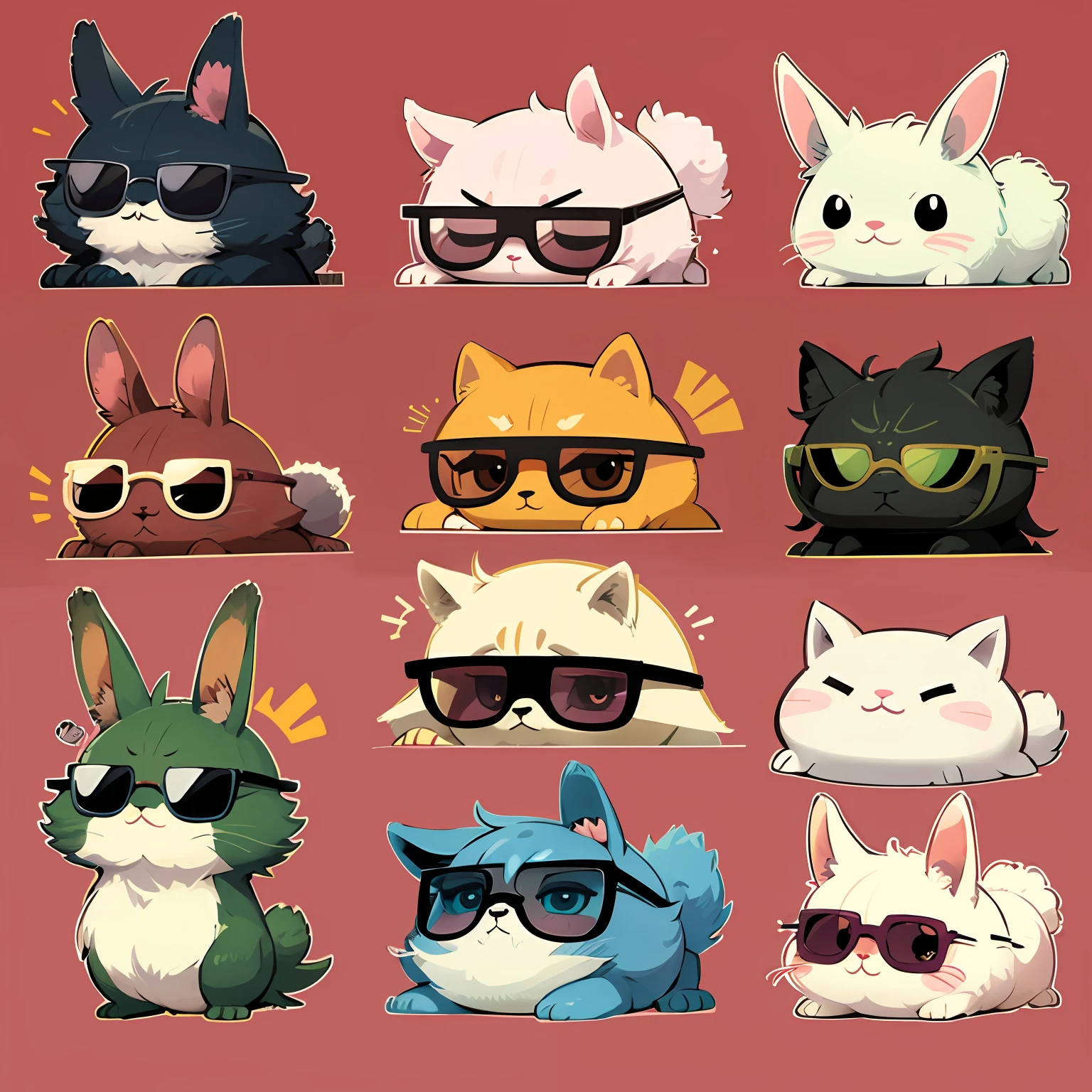 Humorous animal illustration stickers
, Cool rabbit with sunglasses, Create humorous and catchy stickers,Edging to sticker size