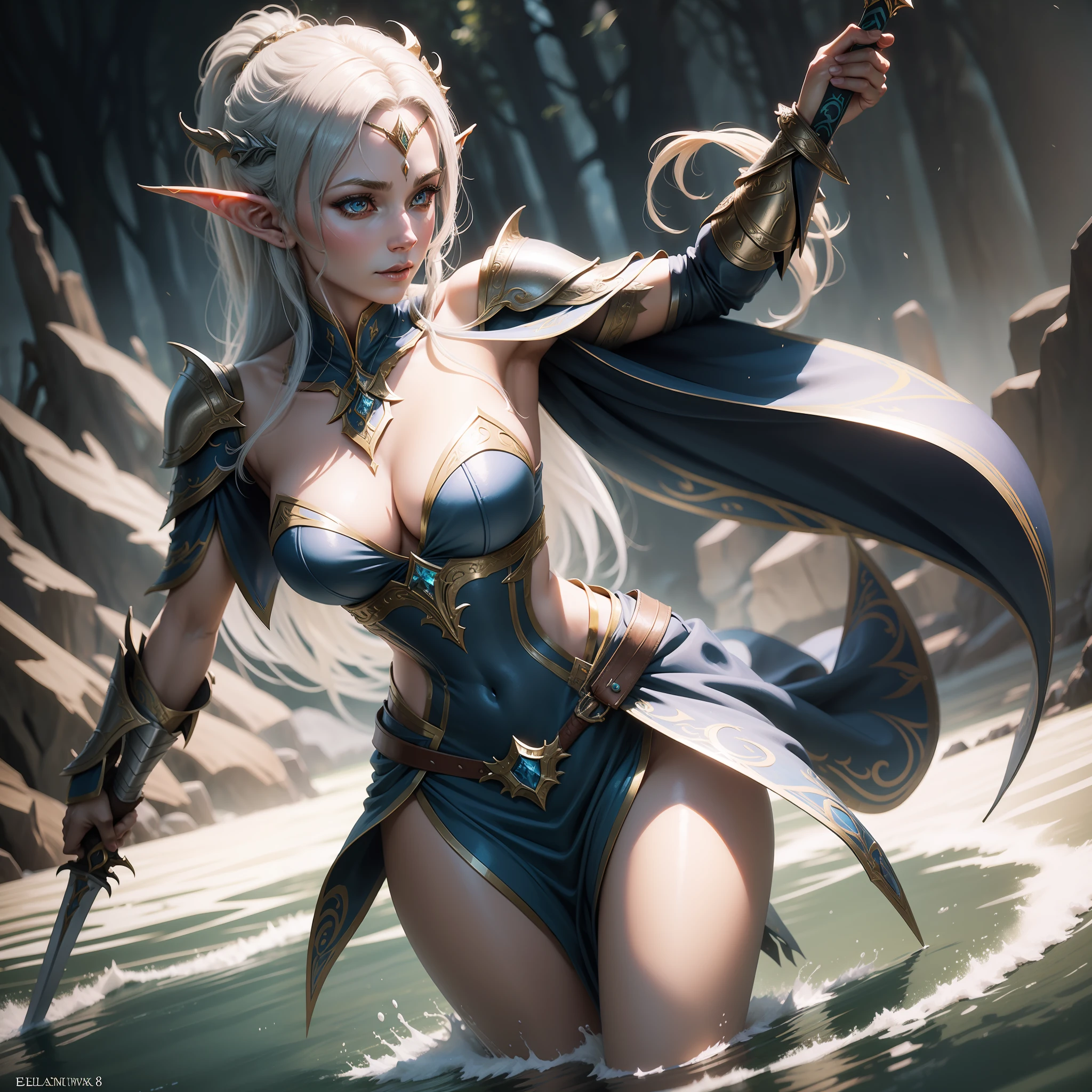 Sweet woman in handy costume with sword and battlefield background, elven warrior princess, beautiful female warrior, beautiful and elegant female elf, 3 D rendering character art 8 K, fantasy style 8 k octane render, Warrior Princess, portrait of an elven warrior, Dragons are gods born in water,It's dormant,in the cloud,is in the abyss,The question type is huge,Circling around