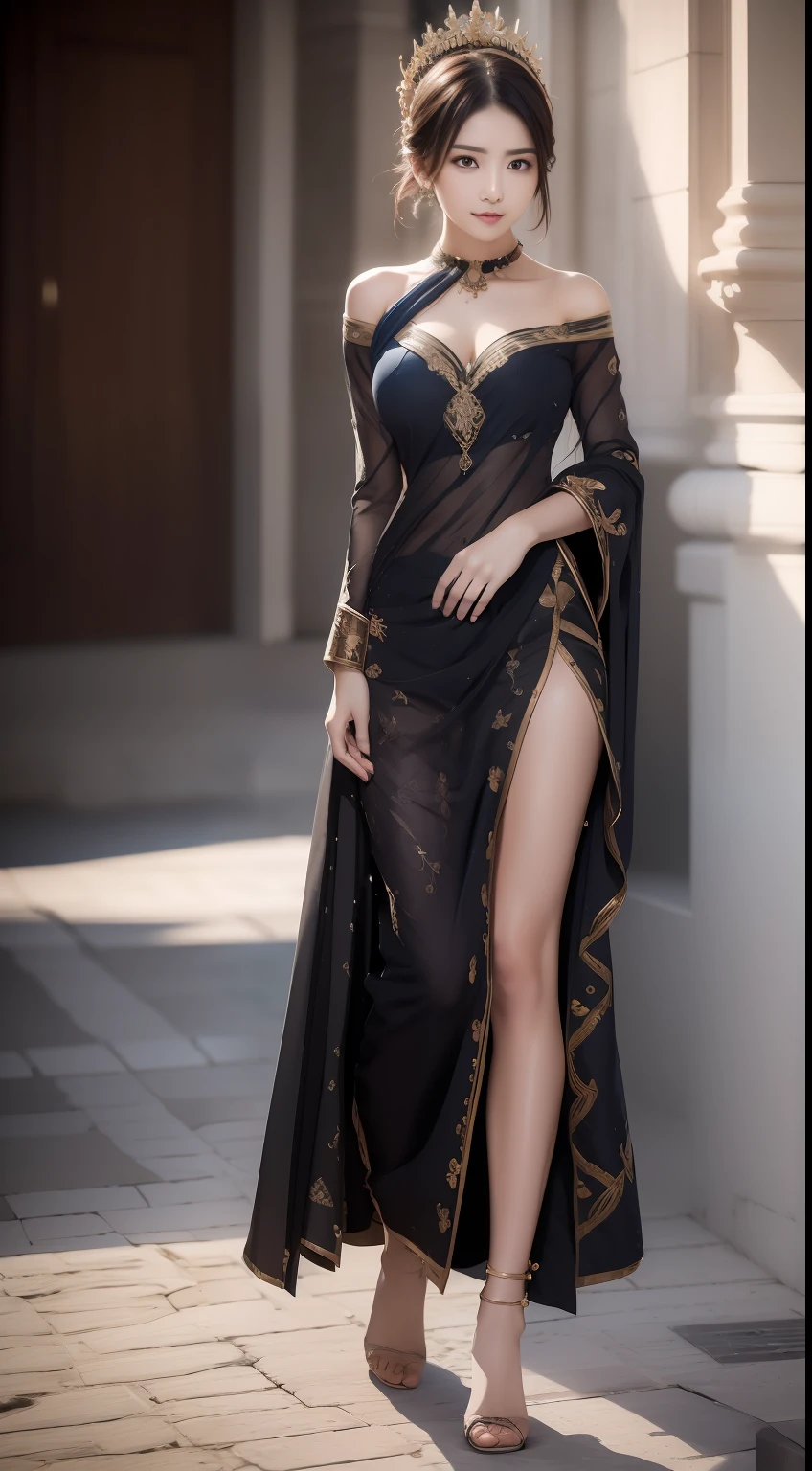 (Masterpiece:1.2), (Best quality), (Full body like:1.3) ,(Ultra detailed), (8K, Intricate), (Lens 135mm,F1.8), (Photorealistic)(Black background:1.3), Portrait photography,(cropped shoulders),On a walk,Side lighting,Edges are lit,Best shadow,Area light source,Perfect anatomy,Perfect face shape,Perfect for women,First-class female body,Refines skin texture,Fine cloth pattern,Meticulous beauty,Delicate and delicate skin,highlydetailed skin,paleskin,Delicate hair,glistning skin,(dynamicposes),