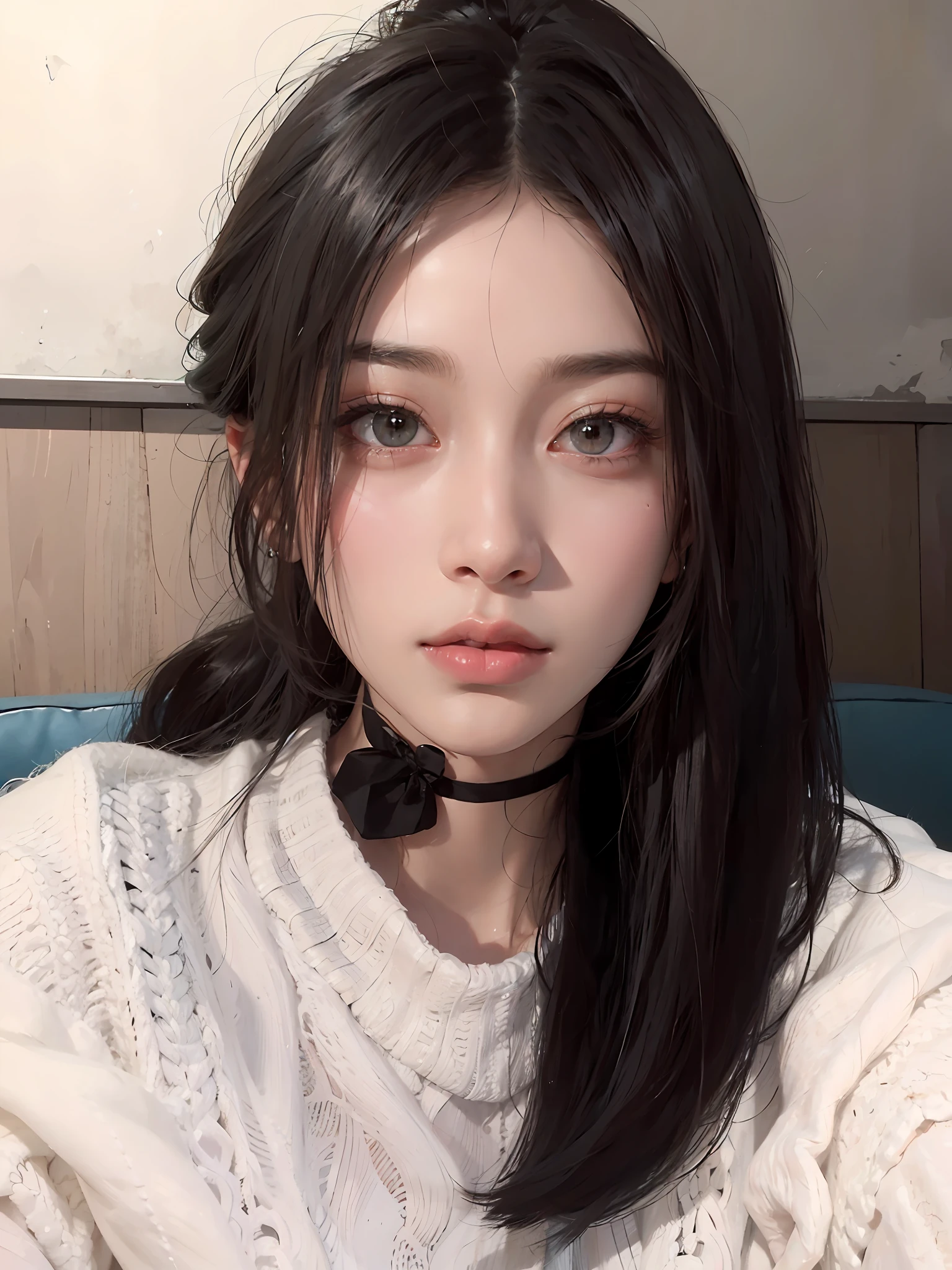 a 20 yo woman,(high-top fade:1.3),long whitr hair,dark themes,soothing tones,pastel colour,hight contrast,(Natural skin texture,ultra-realistic realism,the soft light,Sharp),with fair skin,Chu Chu pitiful,Perfect,tmasterpiece,Amazing
