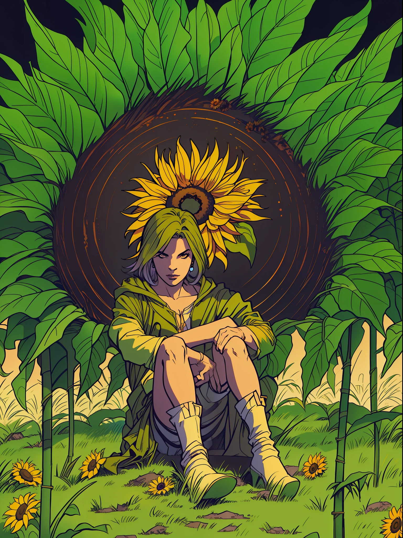 ela tem os cabelos brancos na altura do ombro, os olhos amarelos, ela usa camiseta preta , black pant, e botas de cano curto, e um sobretudo amarelo com capuz baixo, e sonha toda noite o mesmo sonho, She dreams that she is flying on top of her bed, e que seu gato preto possui voz humana, ela acorda toda vez no mesmo local, a field of sunflowers, and he always sees in his mind the silhouette of the most sinister young man, and these boys are in danger and every time ARYENDELL tries to help them the beautiful field of sunflowers, It starts to catch fire and opens a portal that sucks everyone in....., and at this crucial point in the dream Aryendell wakes up not knowing where he is. And what intrigues her most is that she never wakes up in the same place, and the most mysterious thing is that in one of the pockets of Aryendell's coat appear frachuras and sunflower leaves, sem falar no cheiro estranho que percorre suas roupas;.