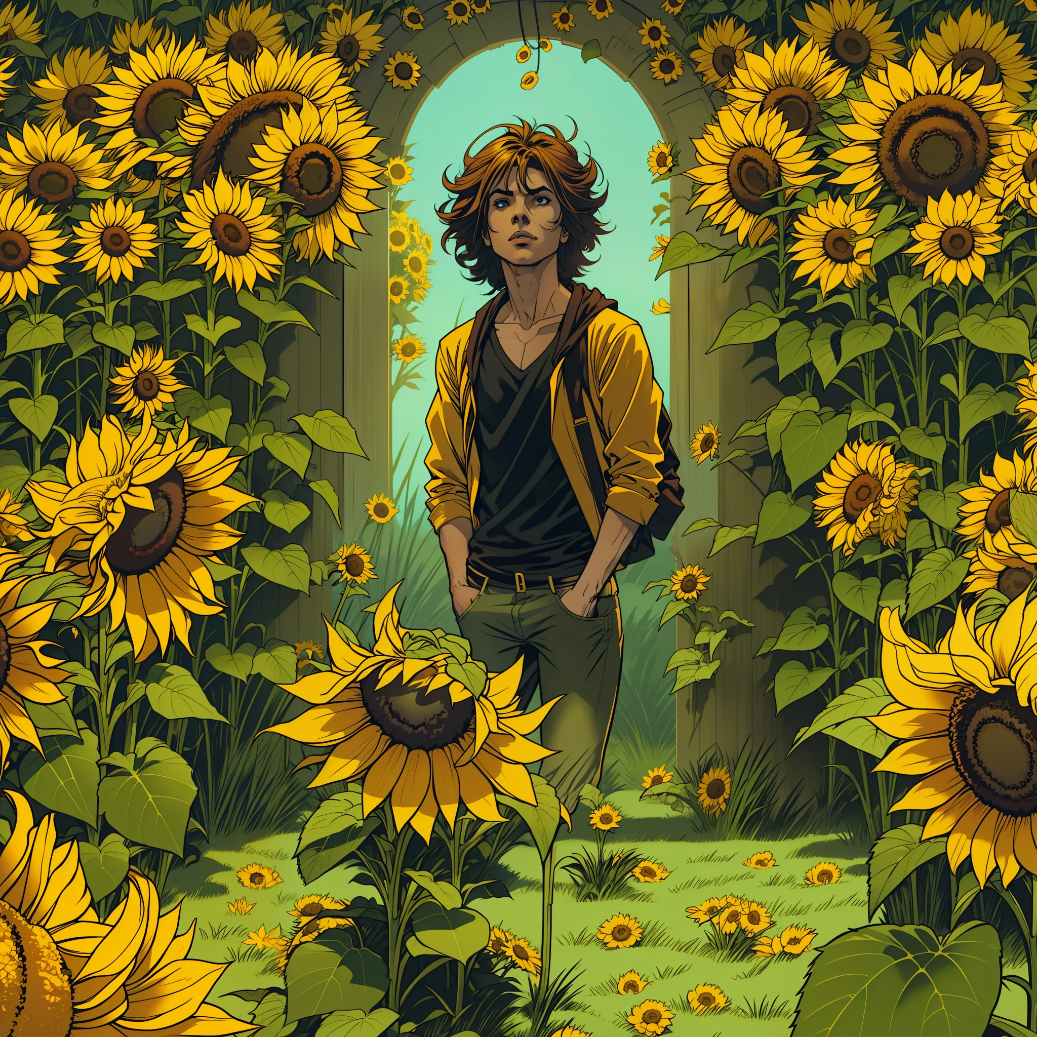 ela tem os cabelos brancos na altura do ombro, os olhos amarelos, ela usa camiseta preta , black pant, e botas de cano curto, e um sobretudo amarelo com capuz baixo, e sonha toda noite o mesmo sonho, She dreams that she is flying on top of her bed, e que seu gato preto possui voz humana, ela acorda toda vez no mesmo local, a field of sunflowers, and he always sees in his mind the silhouette of the most sinister young man, and these boys are in danger and every time ARYENDELL tries to help them the beautiful field of sunflowers, It starts to catch fire and opens a portal that sucks everyone in...., and at this crucial point in the dream Aryendell wakes up not knowing where he is. And what intrigues her most is that she never wakes up in the same place, and the most mysterious thing is that in one of the pockets of Aryendell's coat appear frachuras and sunflower leaves, sem falar no cheiro estranho que percorre suas roupas;.