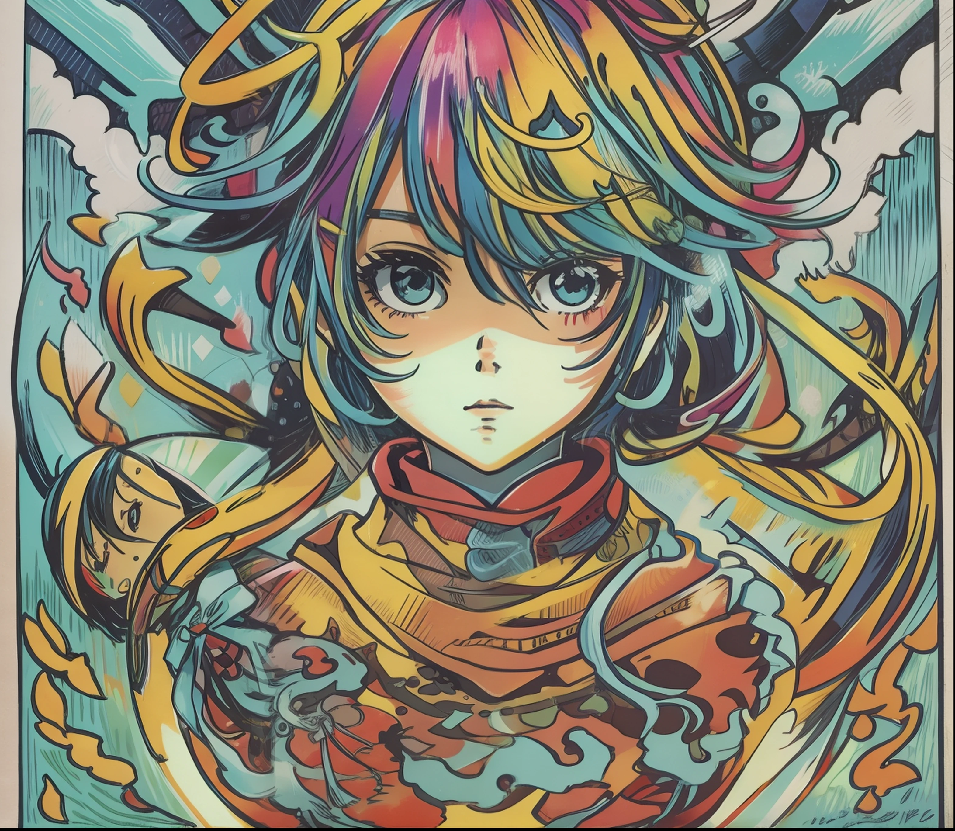 Arte anime para estampa de camisa colorida