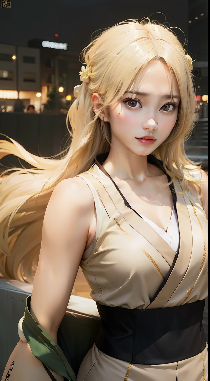 1girl, tsunade, brown white, hair yellow, realistic