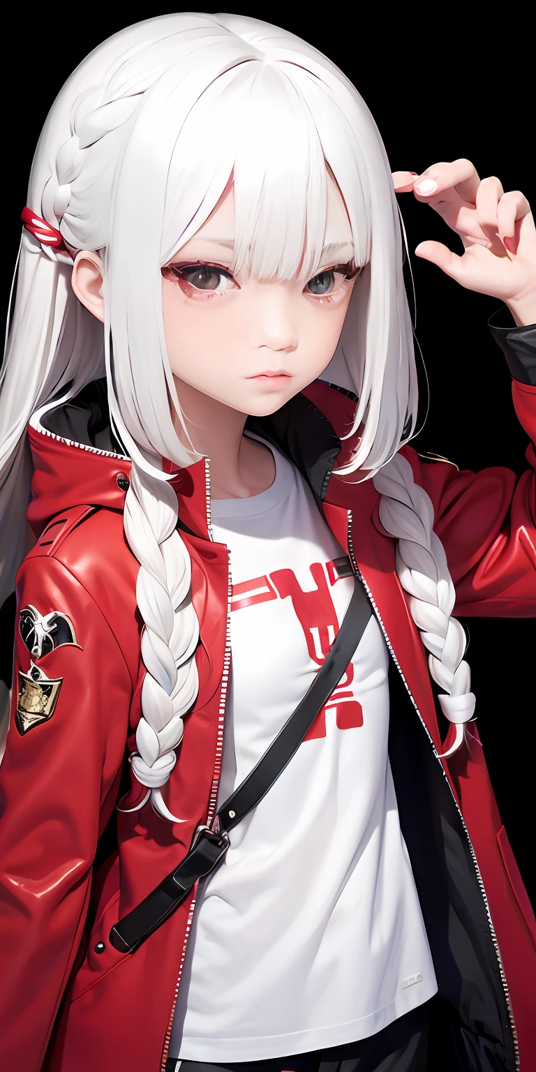 ((Need,tmasterpiece)), whaite hair, Red eyes, Manteau blanc, SideBraid