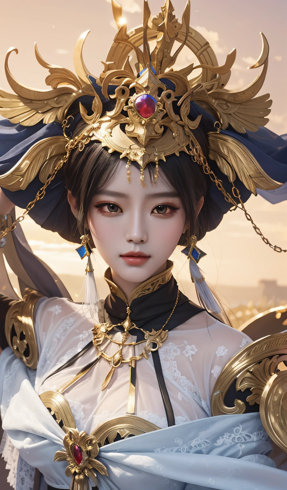 a close up of a woman in a costume with a sword, a beautiful fantasy empress, Inspired by Lan Ying, inspired by Park Hua, by Yang J, Beautiful character painting, inspired by Wu Bin, ((a beautiful fantasy empress)), trending on cgstation, Ruan Jia and Artgerm, queen of the sea mu yanling, Chinese fantasy