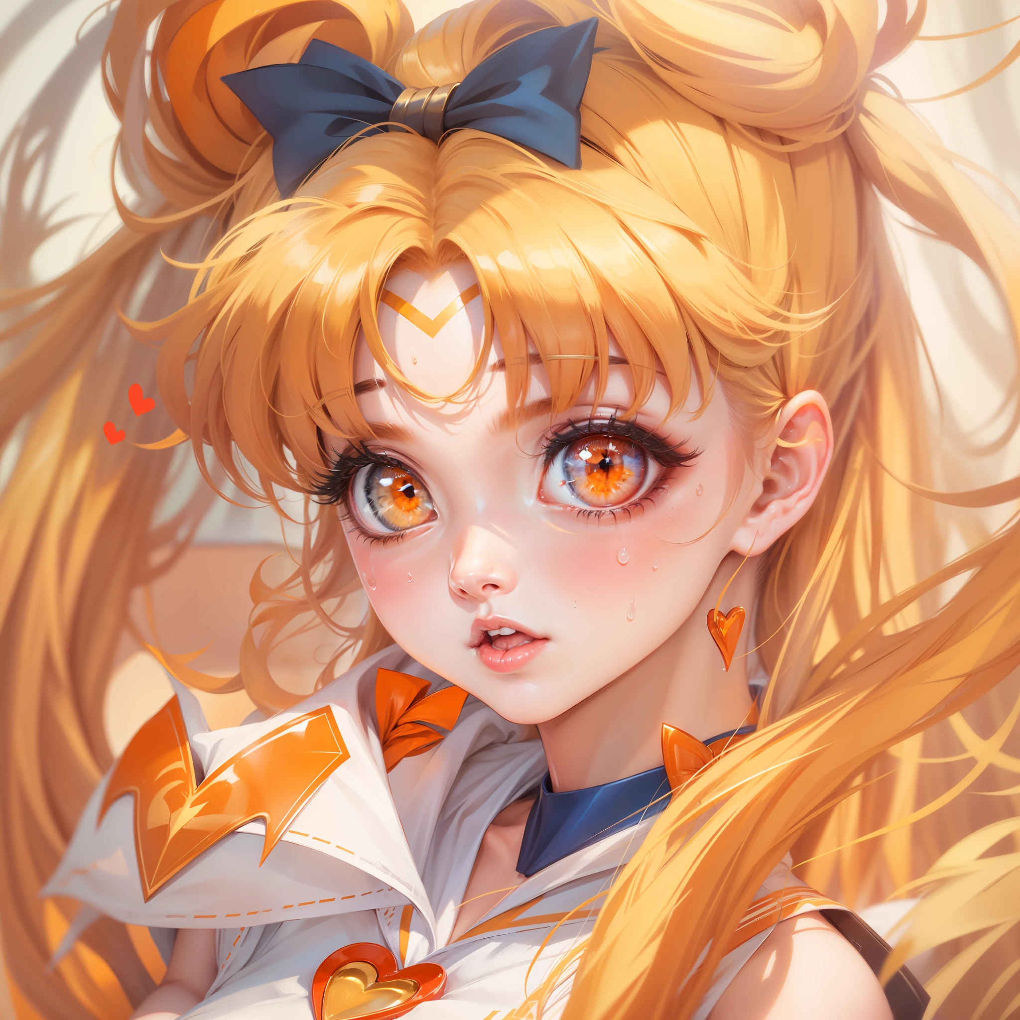 Sailor venus, (sexy), (((sweat))), heart-shaped pupils, UHD, retina, masterpiece, best quality, highres, 1080P, 16k