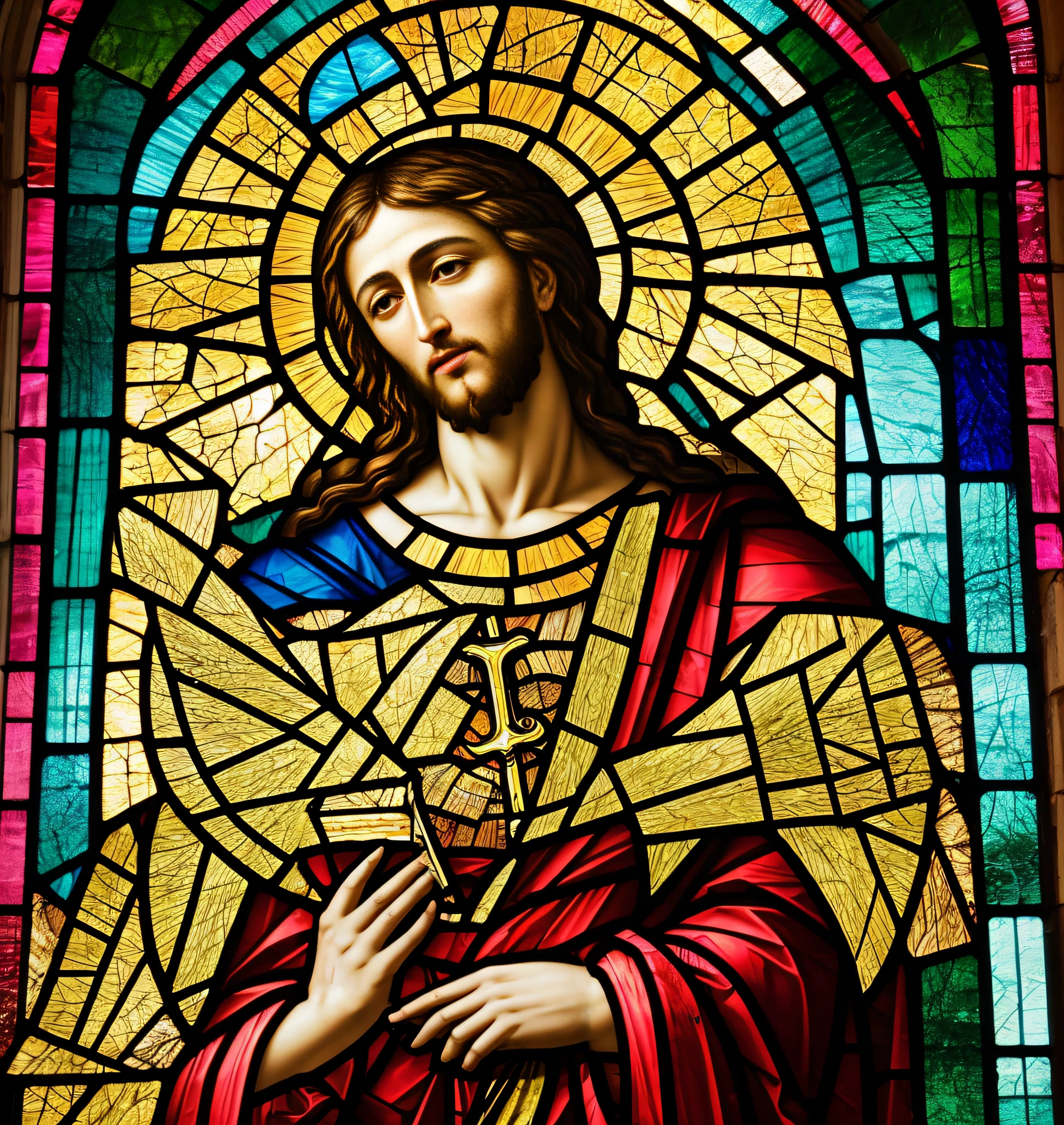 right hand、stain glass