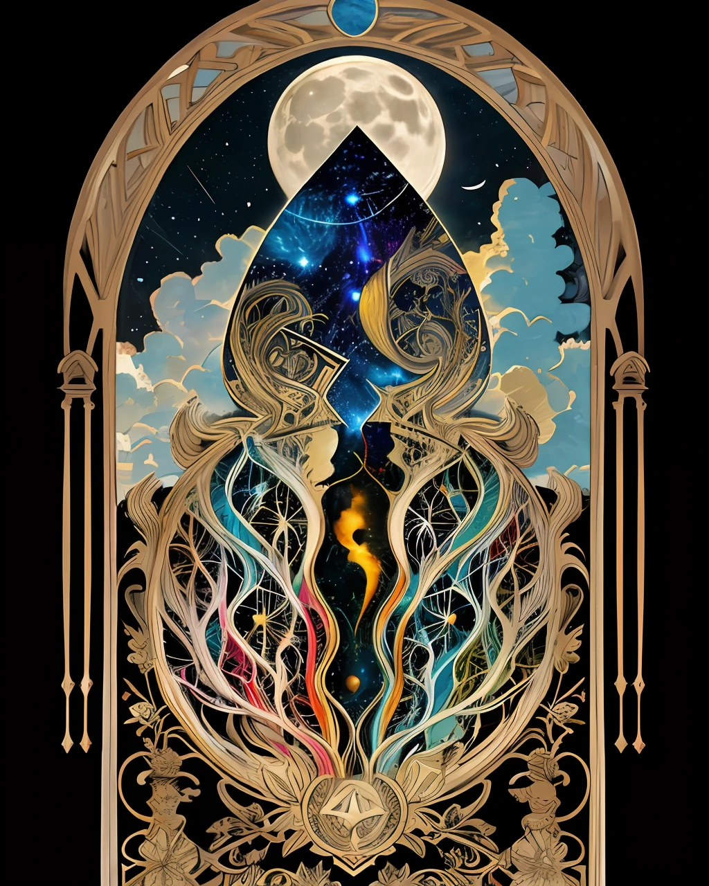 A detailed, Complicated details, 4K, Color splattering, Line art,Everything in the universe