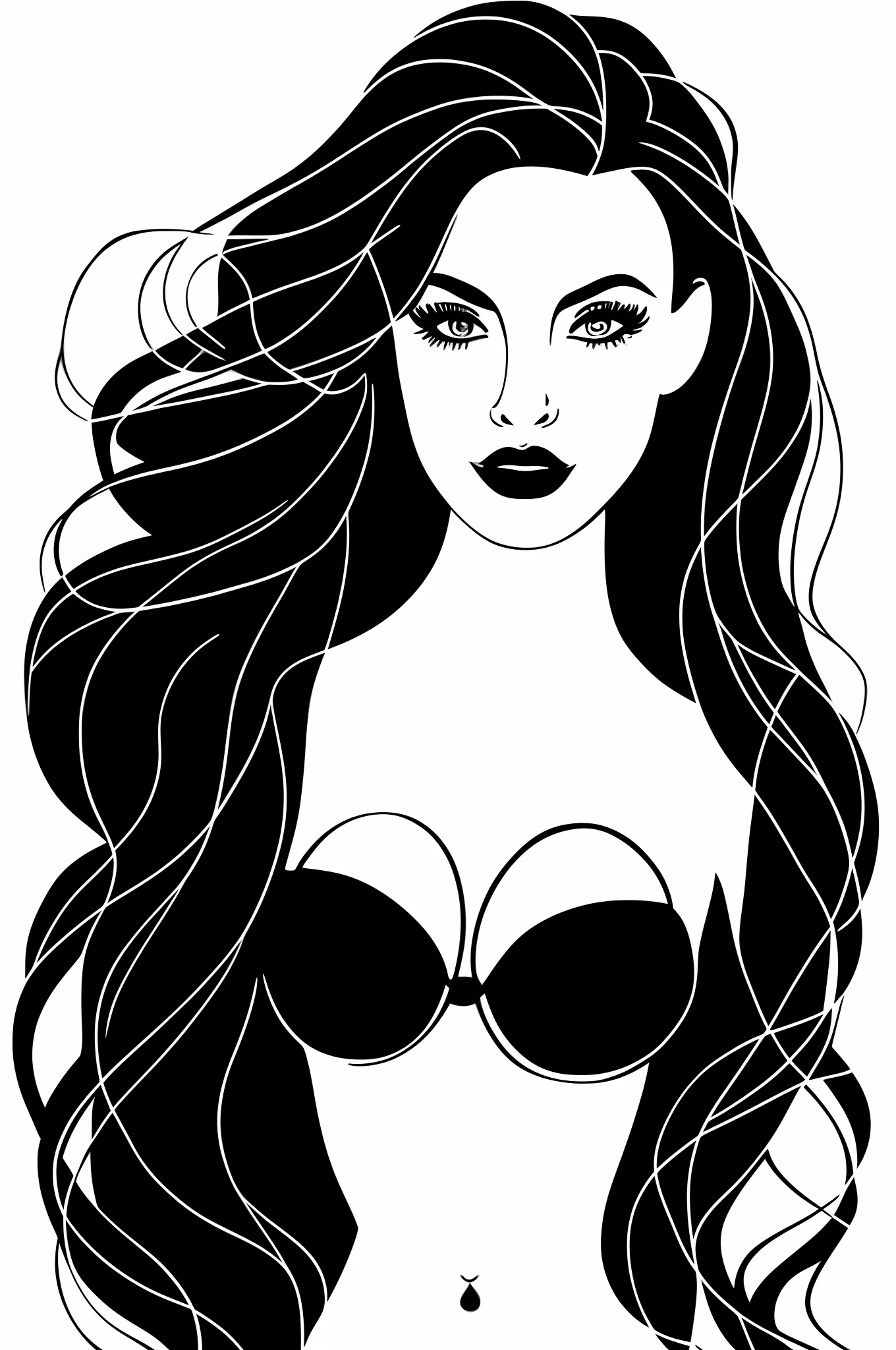 a black and white sketch, beautiful extremely y woman, sensual body silhouette, bikini, bigector line - art style, illustration black outlining, illustration line art style, thick vector line art, line art portrait, exquisite line art, line art illustration, in style of digital illustration, vector line art, outlined art, vector style drawing, bold line art, glowwave girl portrait, thin line art