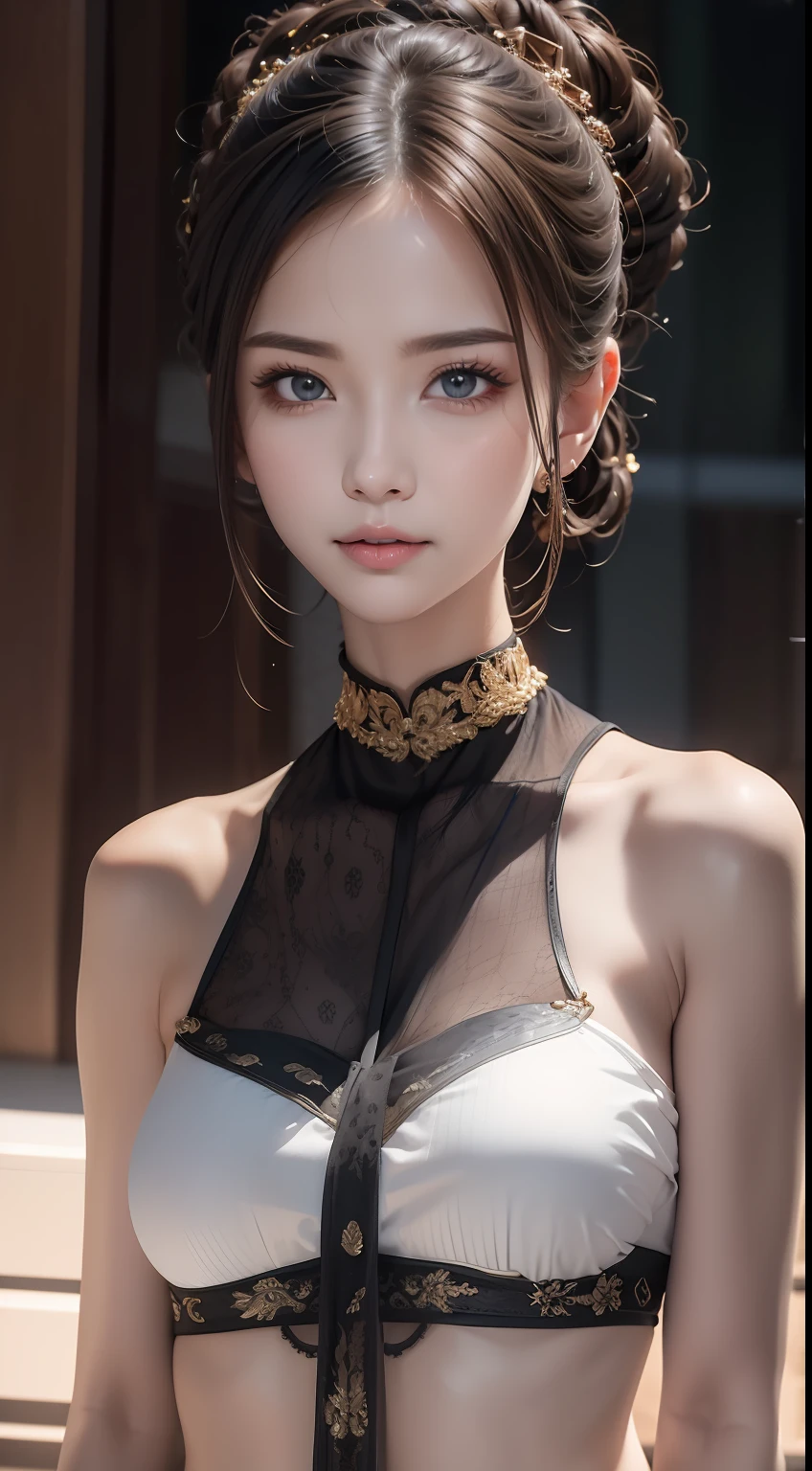 (Masterpiece:1.2), (Best quality), (Full body like:1.3) ,(Ultra detailed), (8K, Intricate), (Lens 135mm,F1.8), (Photorealistic)(Black background:1.3), Portrait photography,(cropped shoulders),On a walk，Side lighting,Edges are lit,Best shadow,Area light source,Perfect anatomy,Perfect face shape,Perfect for women,First-class female body,Refines skin texture,Fine cloth pattern,Meticulous beauty,Delicate and delicate skin，highlydetailed skin，paleskin，Delicate hair，glistning skin，(dynamicposes)，