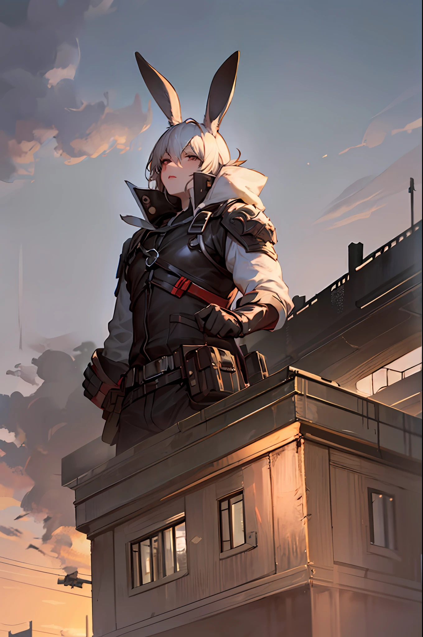 homem, rabbit head, super hero, on top of a building, noite, madrugada --auto --s2