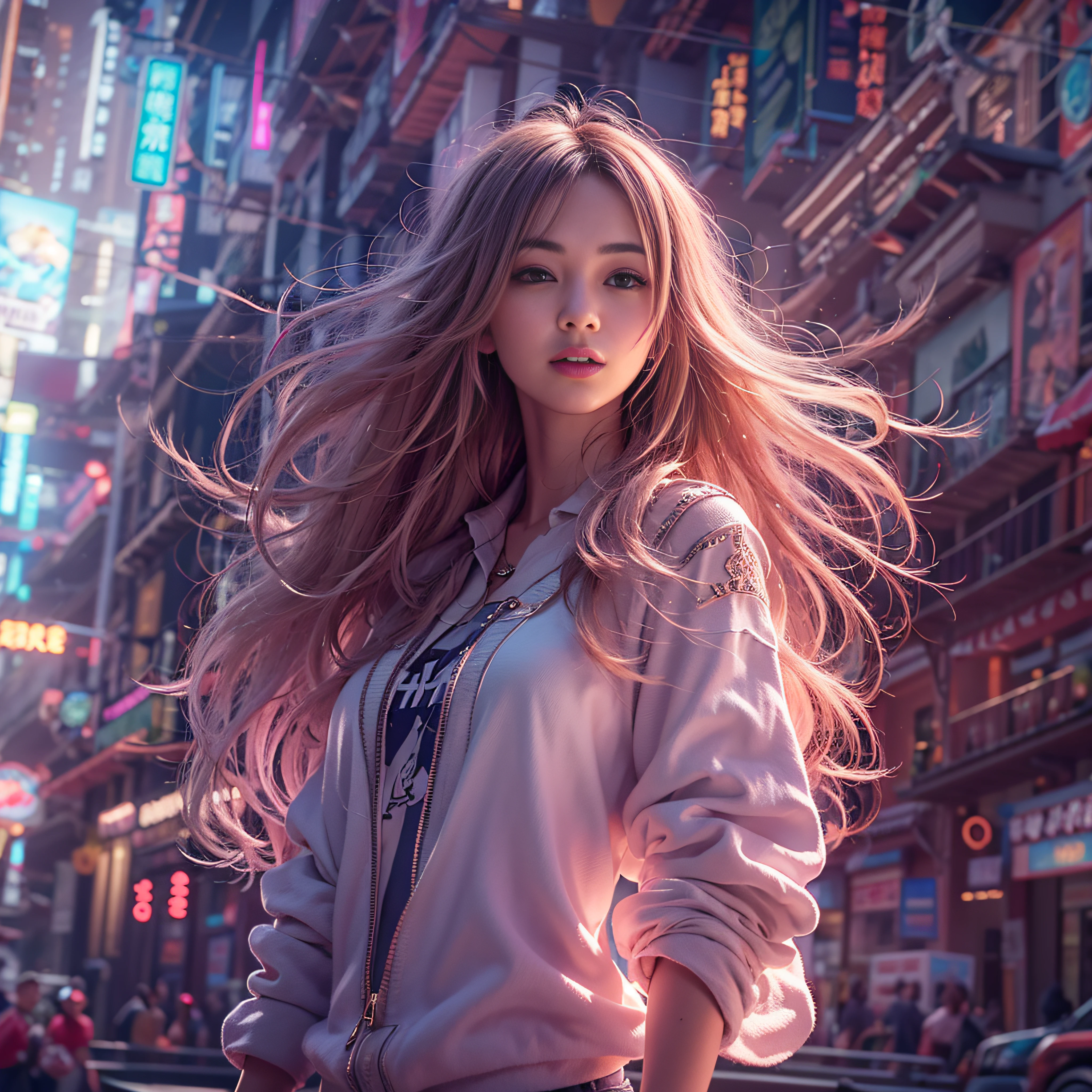 ighly detailed，tmasterpiece，Hyper High Detail，Beautiful and cool girl，dynamic angle，World Mastery Theater，Long messy hair，best qualtiy，the Extremely Detailed CG Unity 8K Wallpapers，inky，astounding，电影灯光，Lens Flare Glow，ighly detailed，tmasterpiece，Hyper High Detail，8k、realisitic