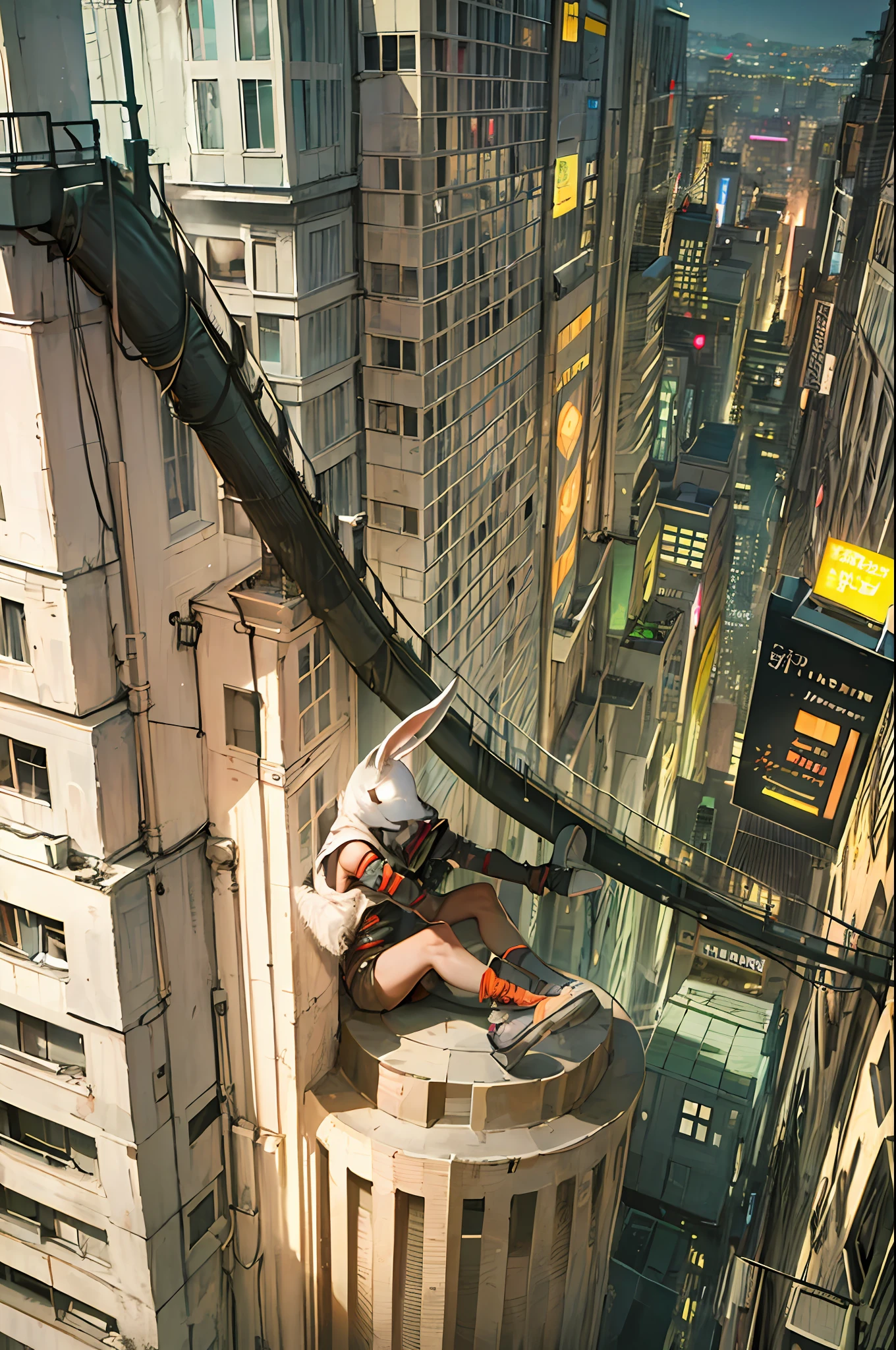 homem, rabbit head, super hero, on top of a building, noite, madrugada --auto --s2